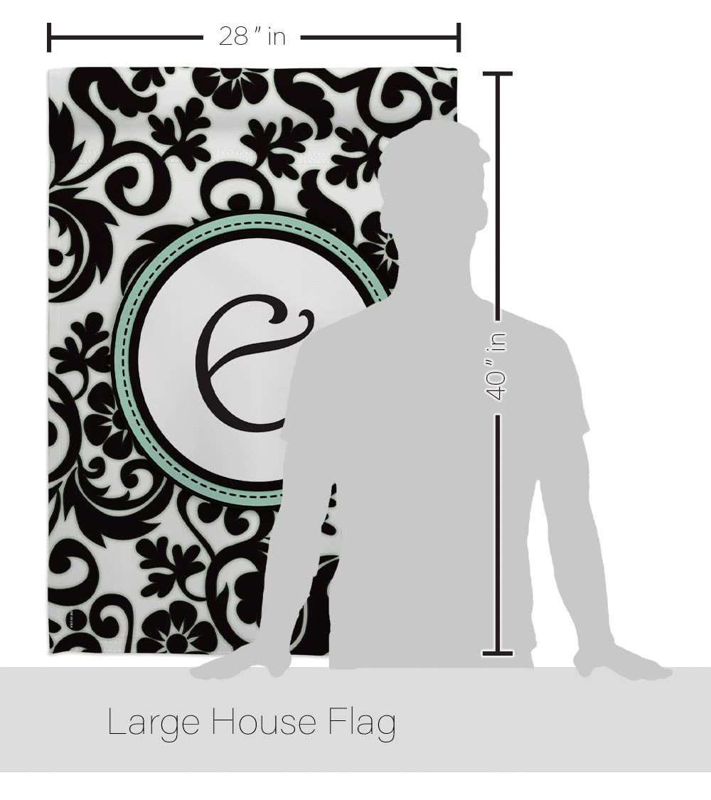 Damask E Initial House Flag Set 28x40