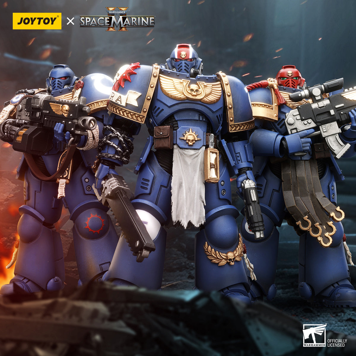 1/18 JOYTOY Warhammer 40K Ultramarines Lieutenant Titus Action Figure - Sergeant Gadriel & Brother Chairon Collectible Model for Tabletop Gaming & Display
