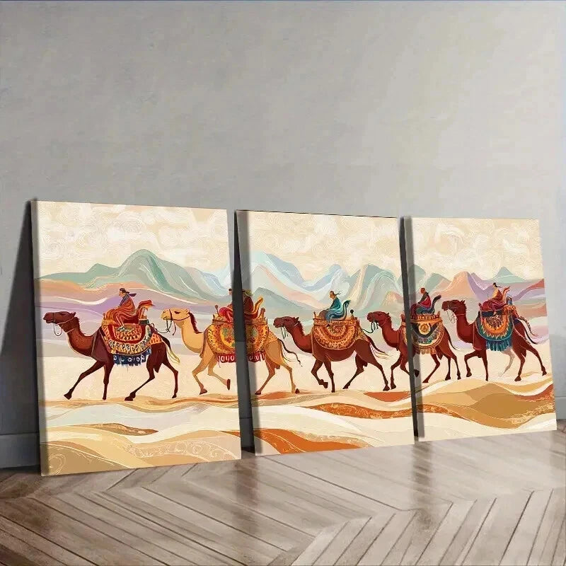 3-Piece Camel Caravan Wall Art Set - Framed Canvas Prints 50x70cm - High Quality Australian Made Wall Decor - Ready to Hang - Perfect for Living Room, Bedroom & Office Decor