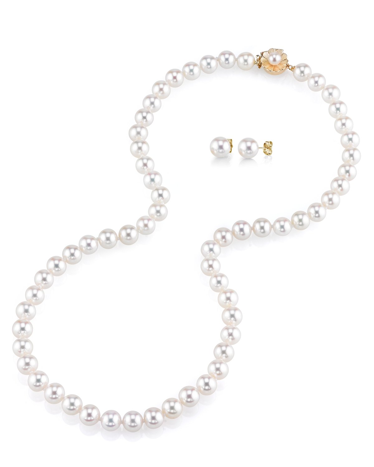 14K Gold Freshwater Pearl Necklace & Earrings Set for Women - Wedding & Party Jewelry