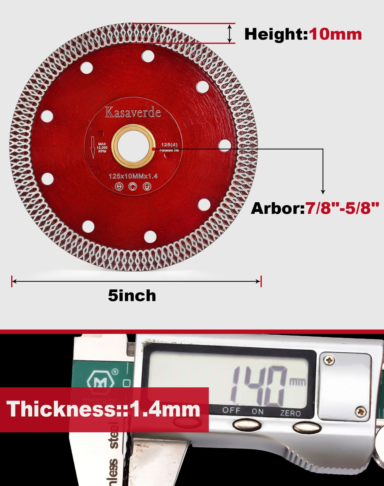 5 Inch Diamond Cutting Blade - Ultra Thin Porcelain Blade for Tile, Granite, Marble - 5