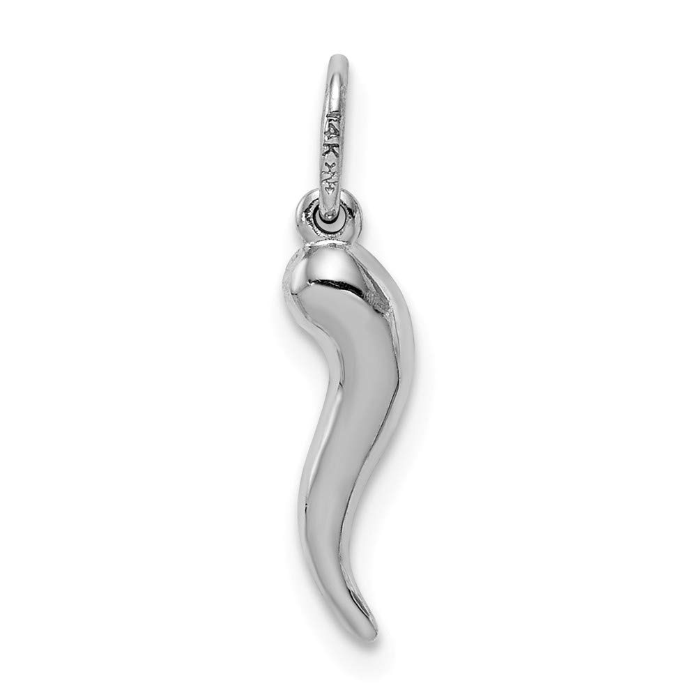 14K White Gold Cornicello Italian Horn Protection Pendant Charm (3/4