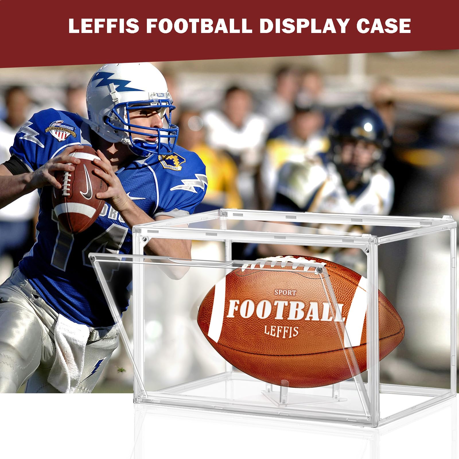 2 Pack Football Display Case with Magnetic Door & Removable Stand - Leffis Premium Memorabilia Showcase for Autographed Footballs (Assembly Required) - Perfect for Sports Collectibles, Man Cave Decor & Trophy Display