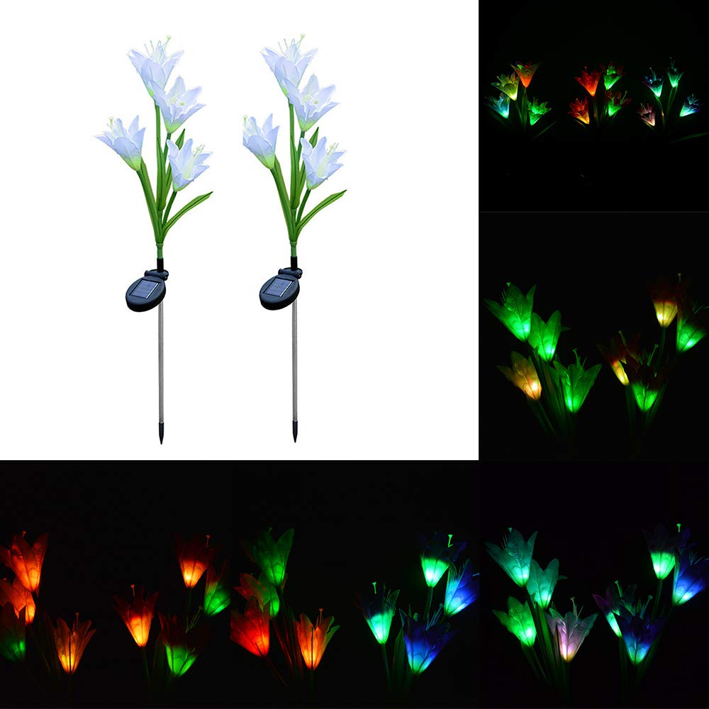 SUNJULY 2 Pack Solar Garden Stake Lights - Multi-Color Changing LED Lily Flower Solar Powered Lawn Decorations, Waterproof Landscape Lighting for Pathway, Backyard, Patio | Perfect for Outdoor Evening Ambiance & Garden Decor