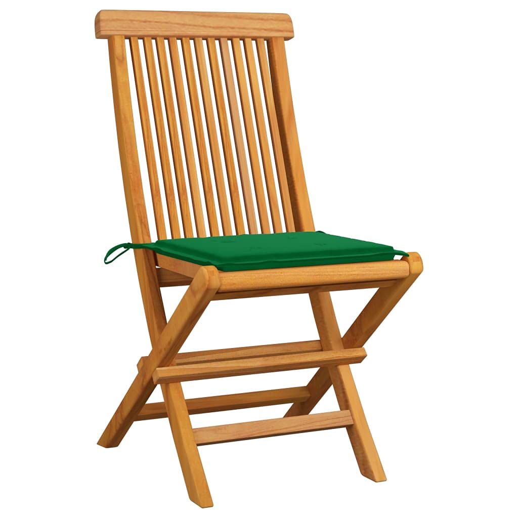 Premium Outdoor Dining Chairs Set of 6 - Teak Wood Patio Chairs with Green Cushions & Armrests for Garden, Poolside, Backyard - Weather-Resistant Dining Furniture for Outdoor Entertaining