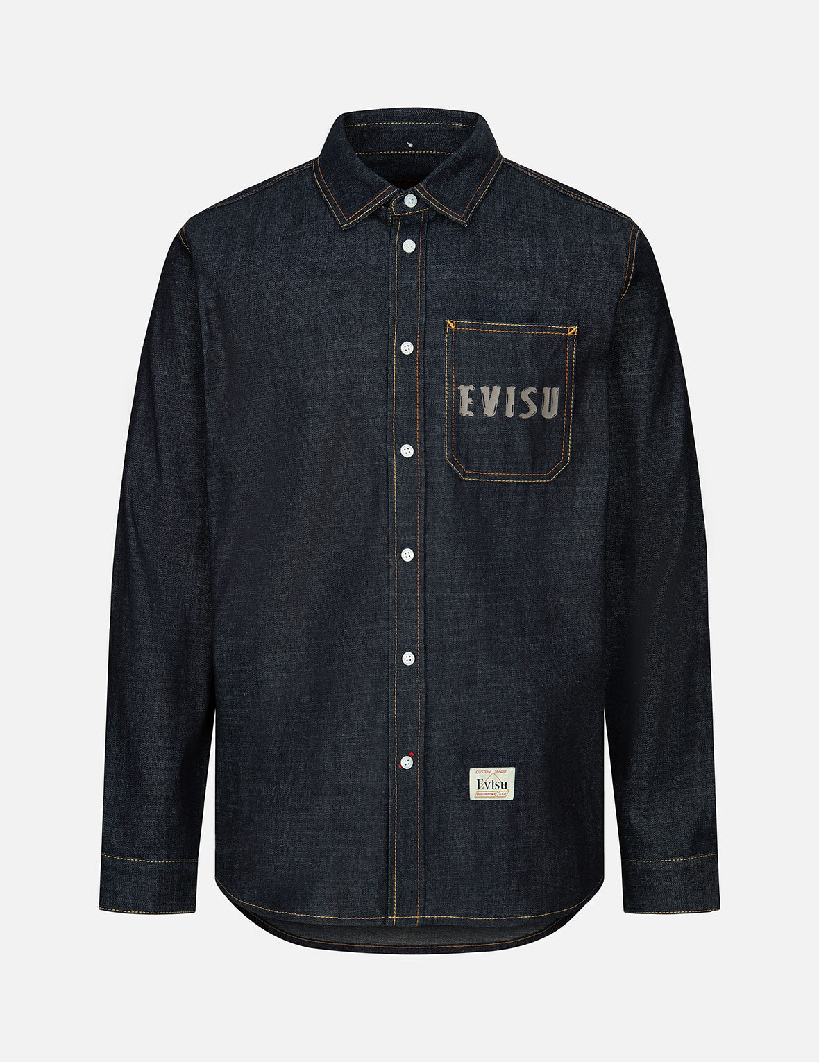 Kumadori Daruma Daicock Print Regular Fit Denim Shirt for Men - Japanese Streetwear Fashion, Casual Wear & Festival Outfits