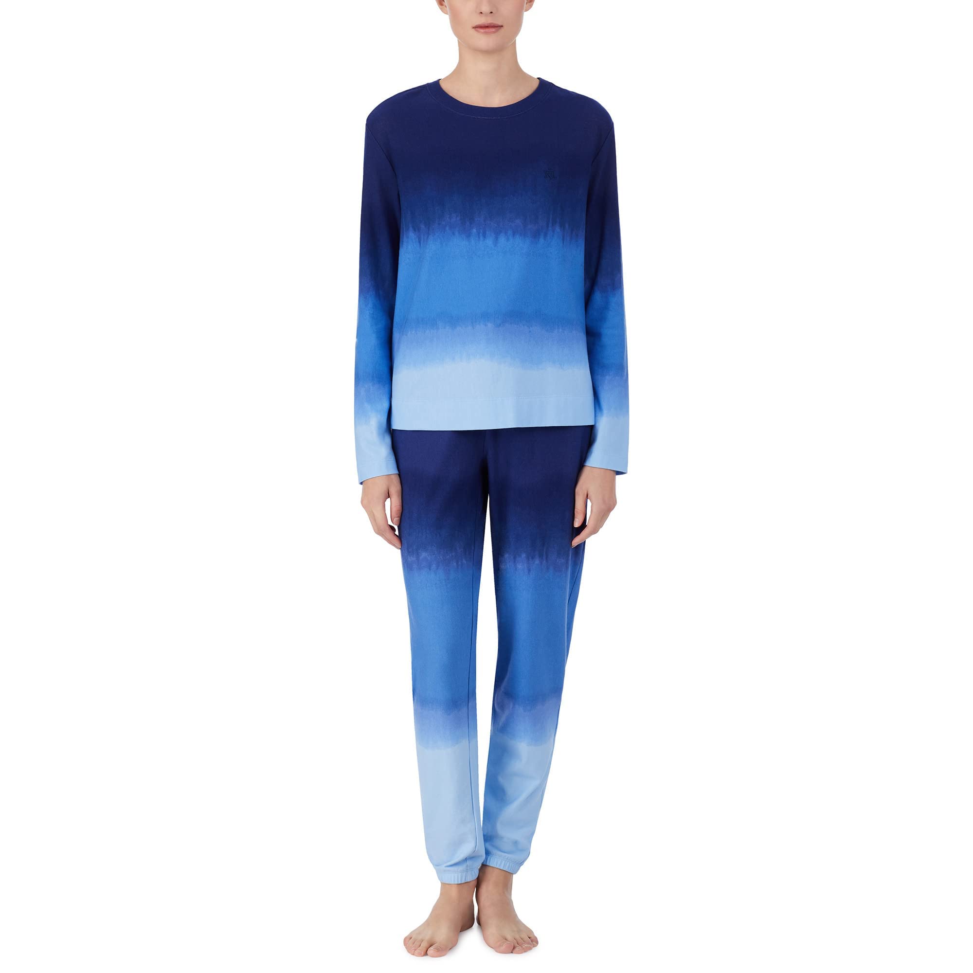 Lauren Ralph Lauren Women's Long Sleeve Crew Neck Jogger Pajama Set - Soft Cotton Sleepwear for Lounge & Nighttime Comfort