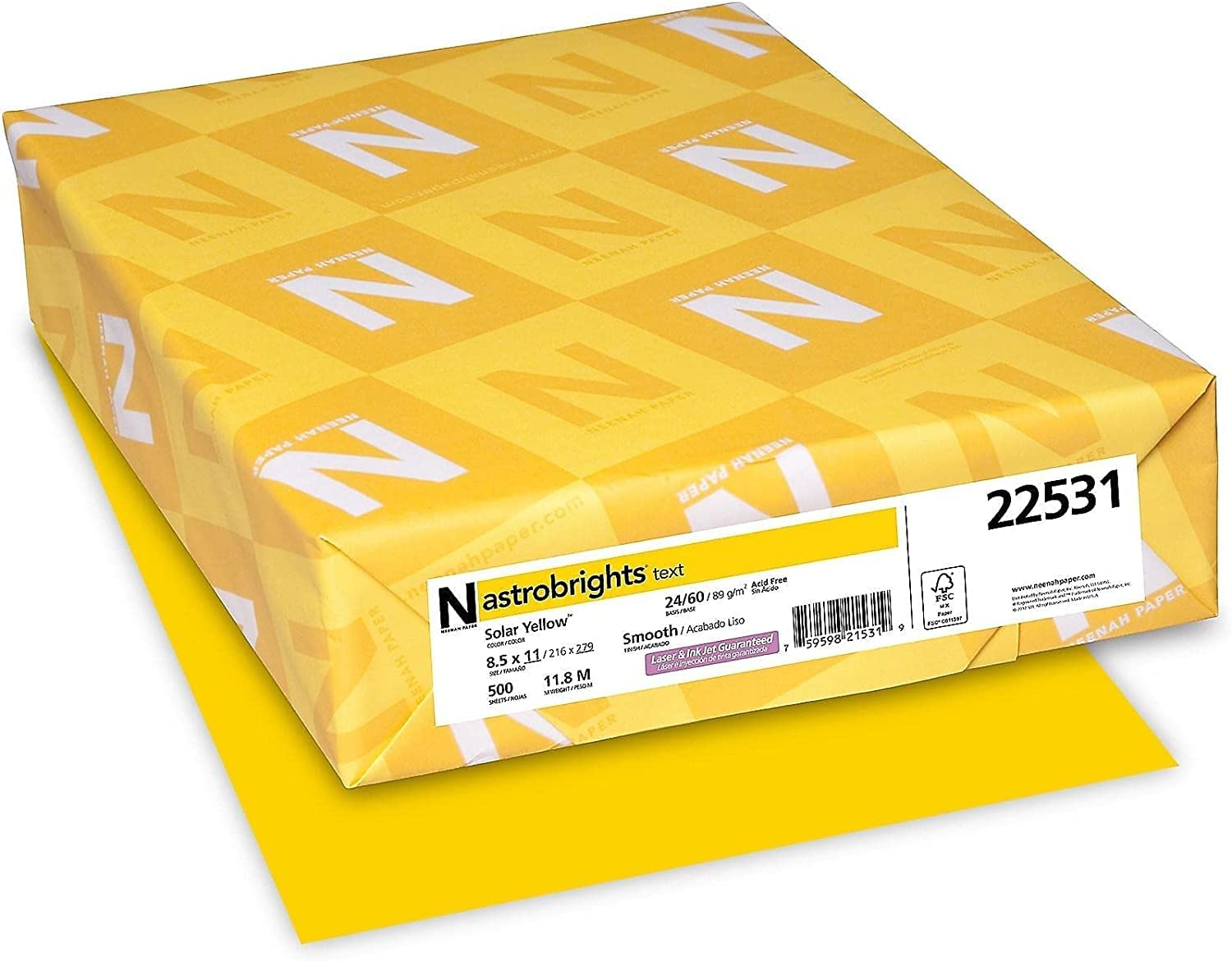 Neenah Paper 22531 Premium 24lb Color Paper - 8.5 x 11 Inches, Solar Yellow, 500 Sheets for Printing, Crafting & Office Use