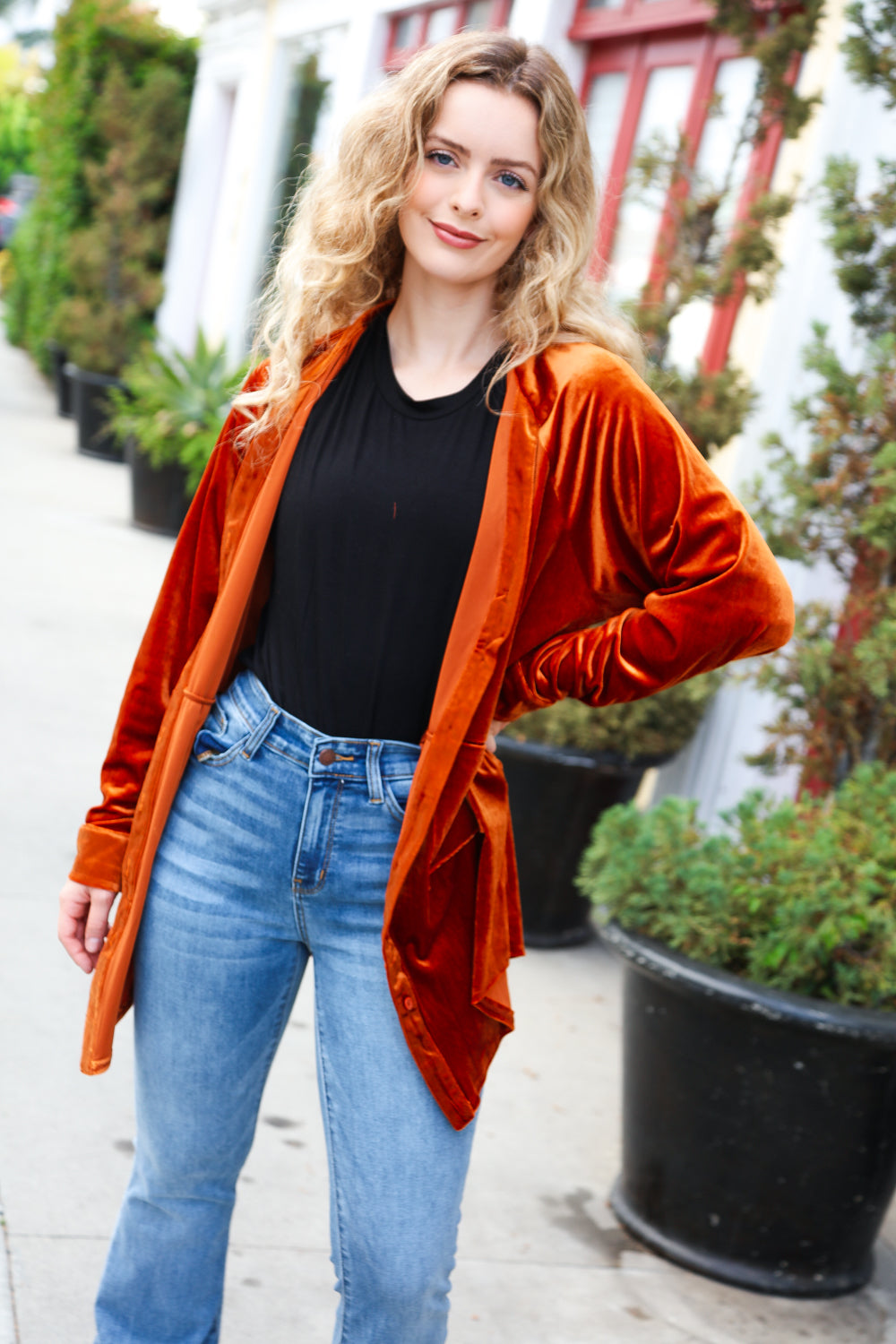 Stylish Rust Velvet Button Down Tunic Top for Women - Elegant Fall & Winter Blouse for Office, Party & Date Nights