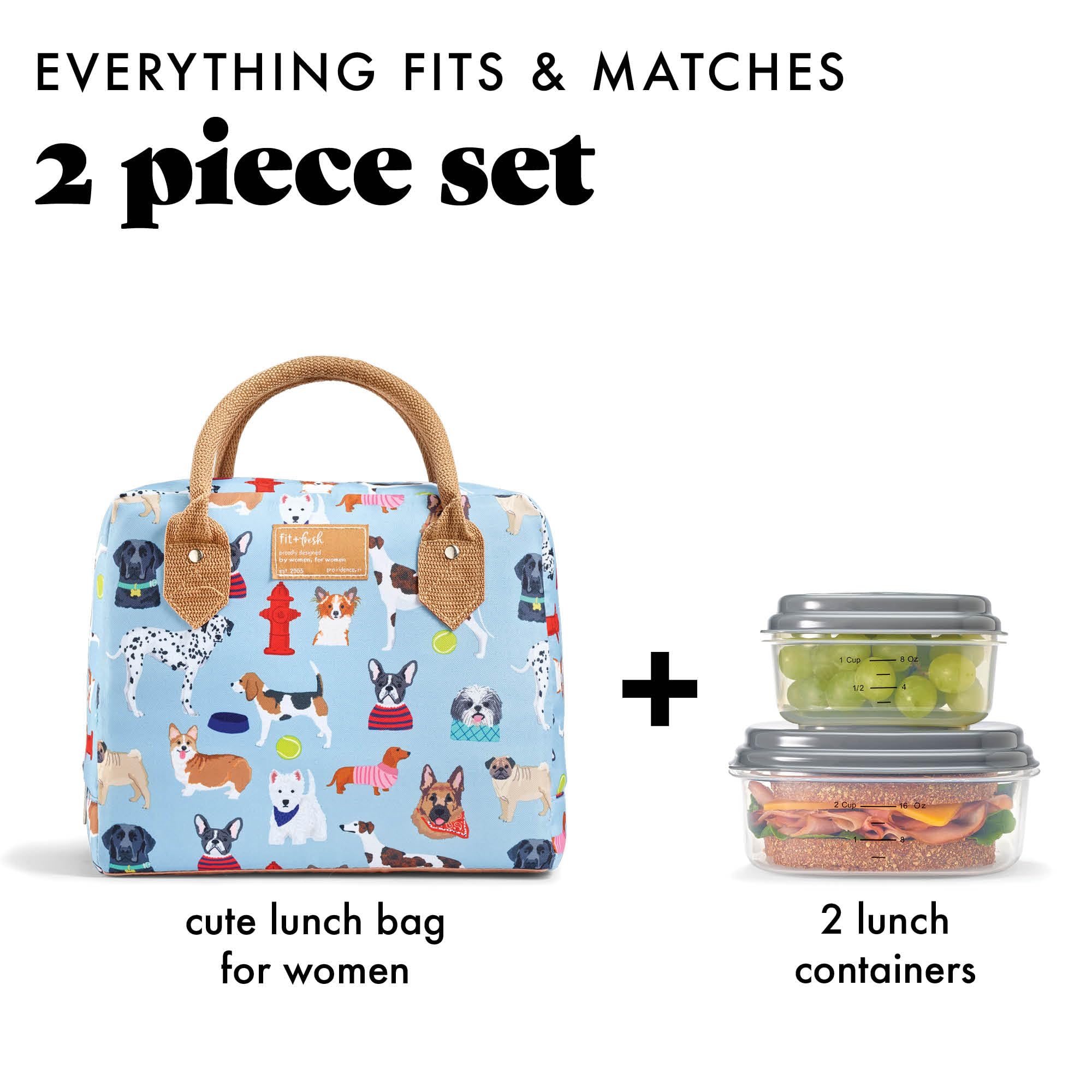 Fit & Fresh Insulated Lunch Bag for Women - Leakproof & Stain-Resistant Large Lunch Box with Containers & Zipper Closure - Perfect for Work, Office, School & Picnics - Bloomington Design