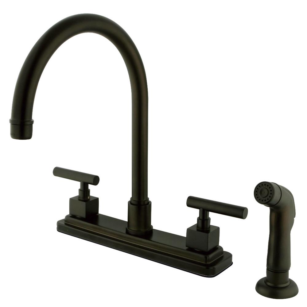 Claremont Oil Rubbed Bronze 2-Handle 8-Inch Kitchen Faucet with Matching Sprayer KS8795CQL - Perfect for Modern Farmhouse & Rustic Style Kitchens