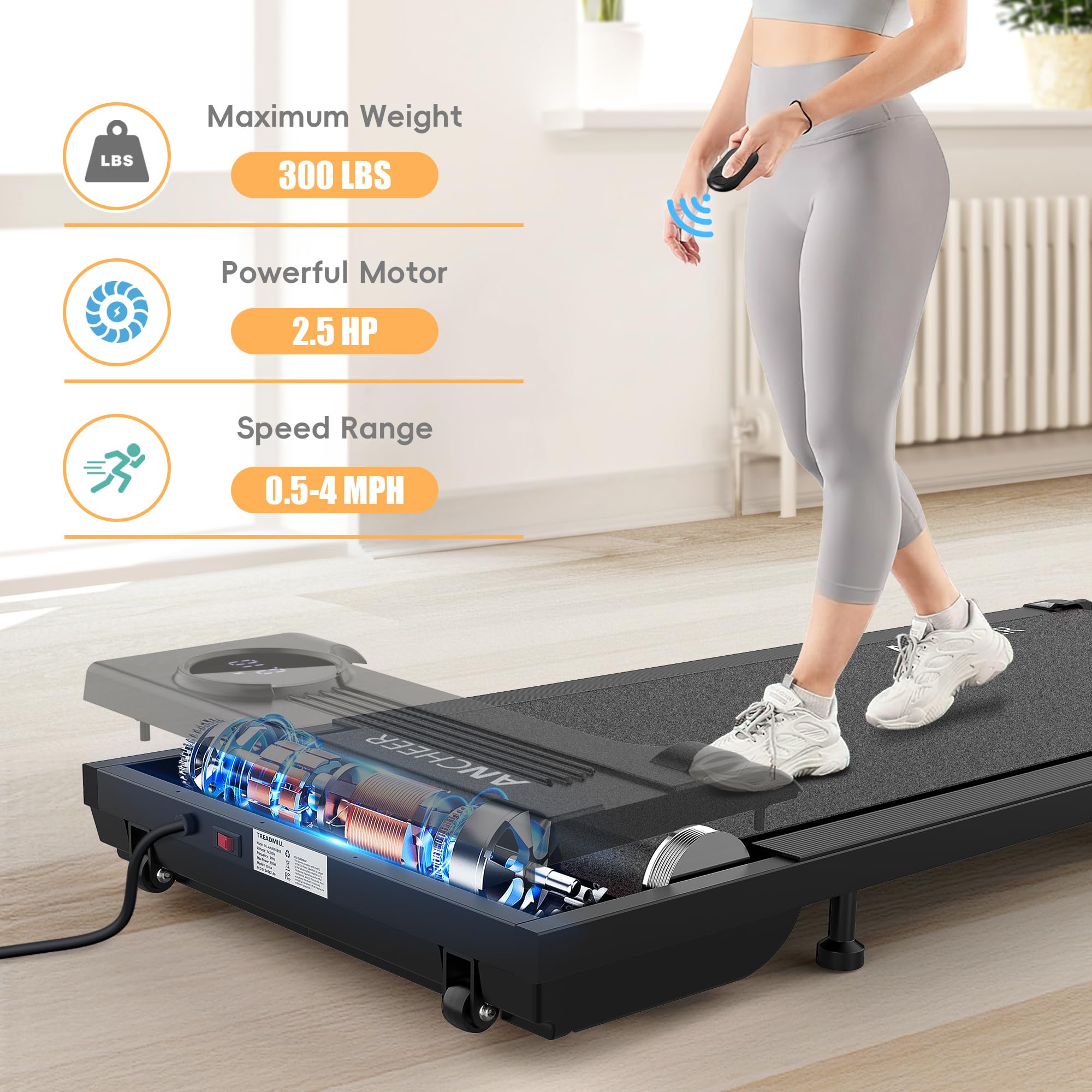 ANCHEER 2 in 1 Under Desk Treadmill for Home Office - 2.5HP Quiet Walking Pad with LCD Display, Portable Treadmill for Walking & Jogging - Perfect for Home, Office & Small Spaces Workout
