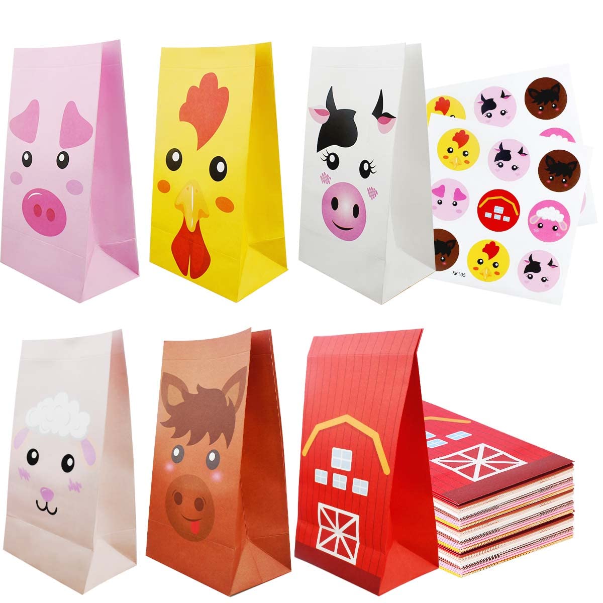 12 Pack Animal Party Favor Bags - Farm & Jungle Safari Theme Treat Goodie Bags for Birthday Parties, Candy Treat Bags, Barnyard Party Supplies, Paper Gift Bags - Perfect for Kids Birthday, Baby Shower & Themed Events