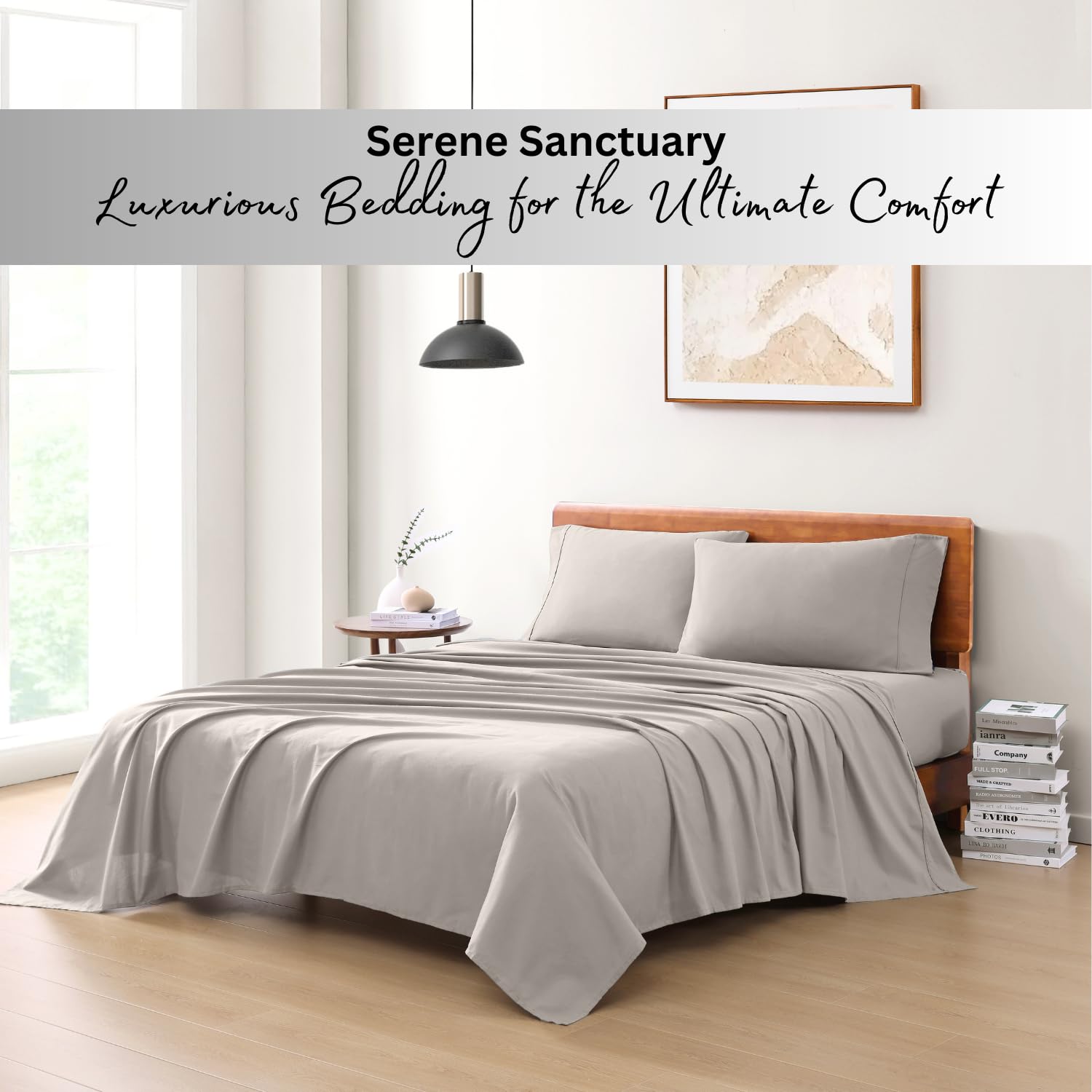 LANE LINEN 100% Organic Cotton Mercerized Queen Sheet Set - Soft, Breathable & Cooling Percale Weave Bed Sheets - Fade & Pill Resistant - Silver | Perfect for Hot Sleepers & Luxury Bedroom Decor