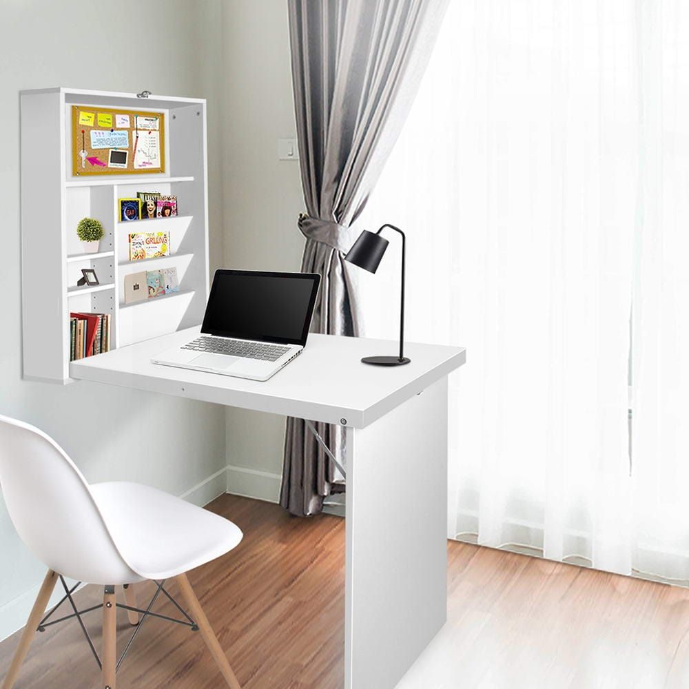 Foldable Desk with Bookshelf - White | Space-Saving Study & Workstation for Small Rooms, Dorm, Home Office | Compact & Stylish Design