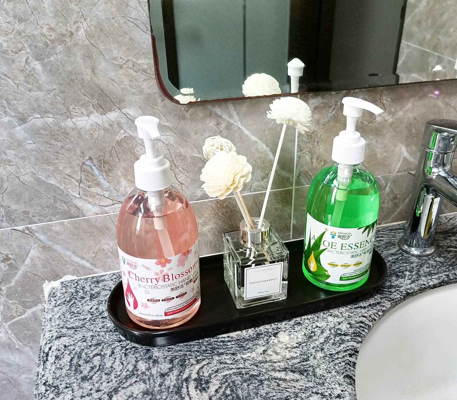 Black Ceramic Sink Tray for Bathroom & Kitchen - Simple Style Counter Organizer | Perfect for Soap, Sponge & Beauty Product Storage