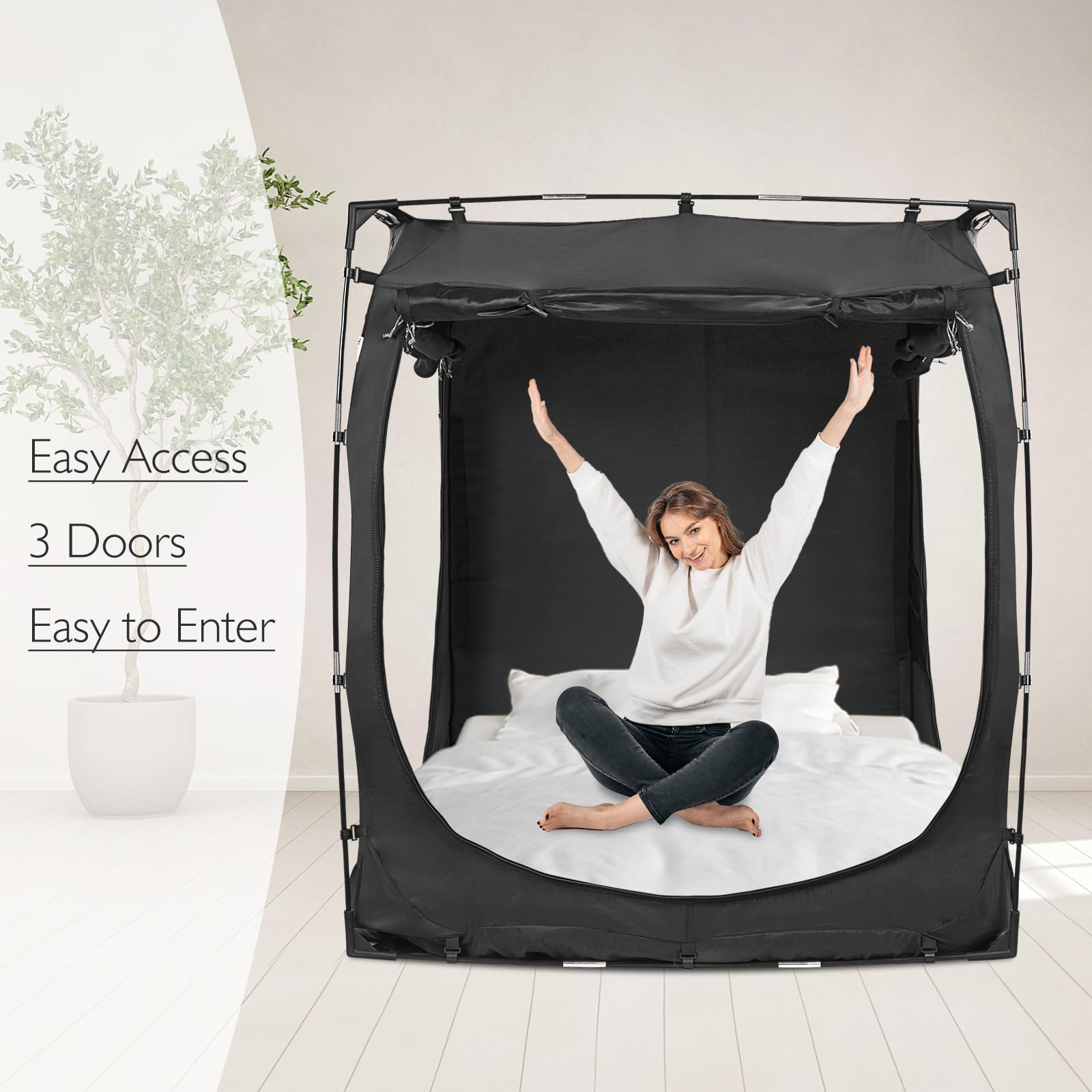 Portable Blackout Bed Tent for Twin Size - 99% Light Blocking, Breathable Privacy Canopy with 3 Doors - Perfect for Indoor Camping, Kids Sleepovers & Nap Time (Mattress Not Included)