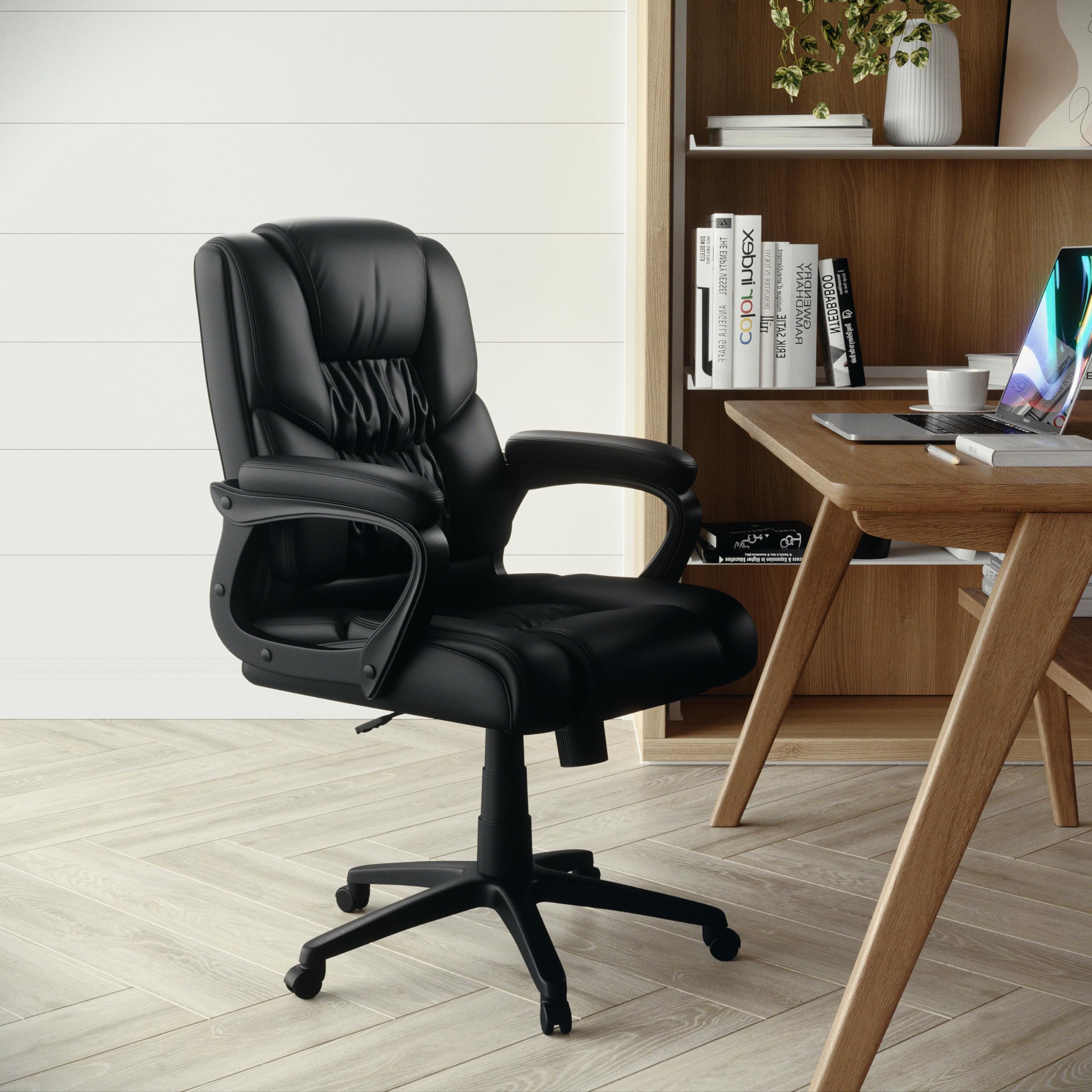 EMMA + OLIVER Big & Tall 400 lb Capacity Black LeatherSoft Executive Office Chair - Heavy Duty Ergonomic Desk Chair for Home & Office Workspaces