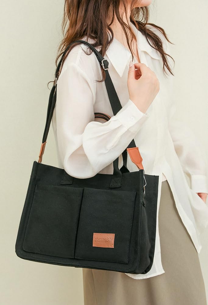 Stylish Large Canvas Tote Bag for Women - Durable Work Shoulder Purse & Casual Crossbody Bag - Perfect for Office, Travel, Shopping & Daily Use