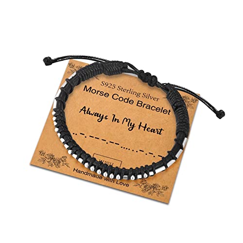 Adjustable Sterling Silver Morse Code Bracelet for Women & Men - Inspirational Leather Bracelet Jewelry for Birthday, Friendship Gifts | Perfect for Daily Wear, Special Occasions & Meaningful Gifts