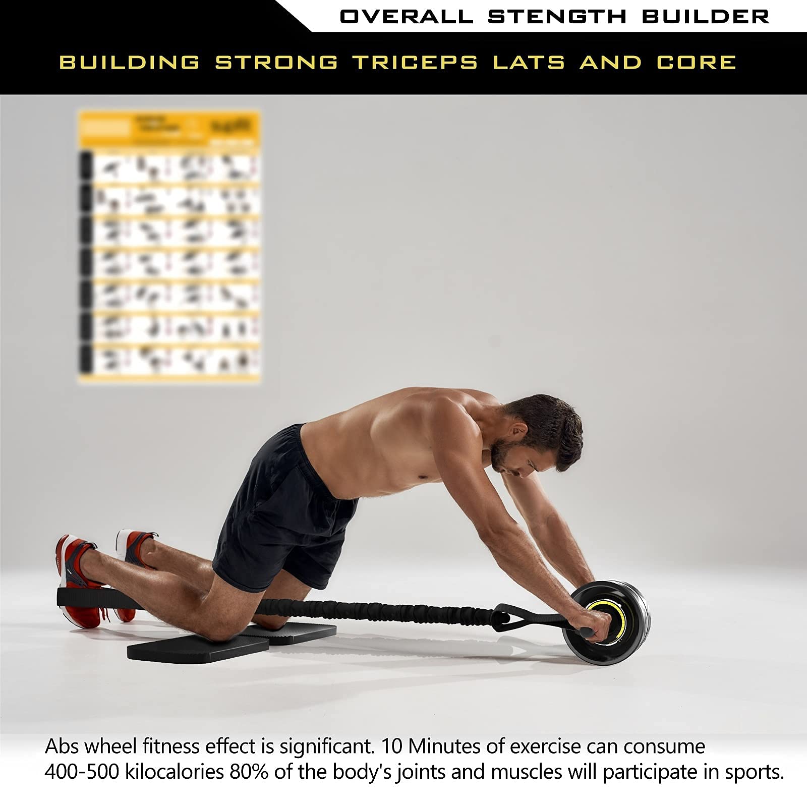 6-in-1 Ab Roller Wheel Kit with Knee Pads, Push-Up Bars & Resistance Bands - Home Gym Equipment for Core Workouts - Includes Workout Poster & Guide - Perfect for Men & Women's Abdominal Exercises at Home or Office