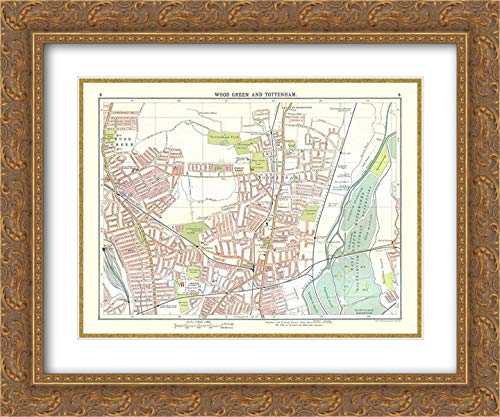 Bartholomew 17x15 Inch Gold Ornate Framed Double Matted Museum Art Print - Wood Green Tottenham London UK Vintage Map 1921 - Perfect for Home Office Decor, Living Room Wall Art & Gift for Map Lovers