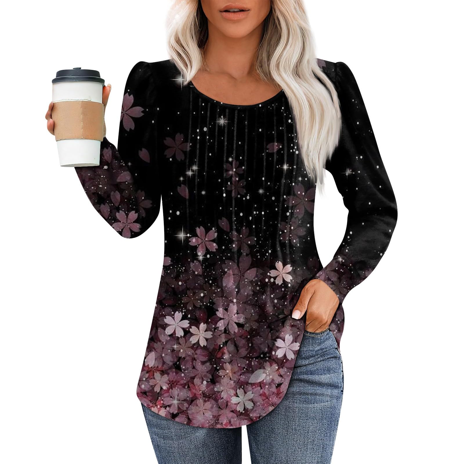 ZEFOTIM Women's Long Sleeve Tunic Blouse - Floral & Striped Vintage Style Flowy Top for Fall 2024 Fashion | Casual Wear, Office Outfits & Date Night Looks