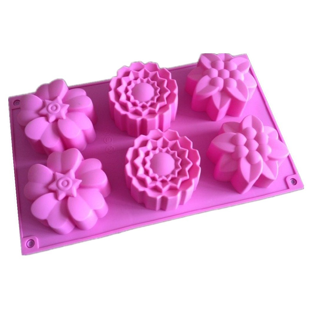 6-Piece Silicone Flower Cupcake Molds - Reusable Baking Molds for Muffins, Soap Making, Resin Crafts & Mooncakes | Non-Stick DIY Cake Pans for Home Bakers & Crafters | Perfect for Birthday Parties, Wedding Favors & Holiday Baking