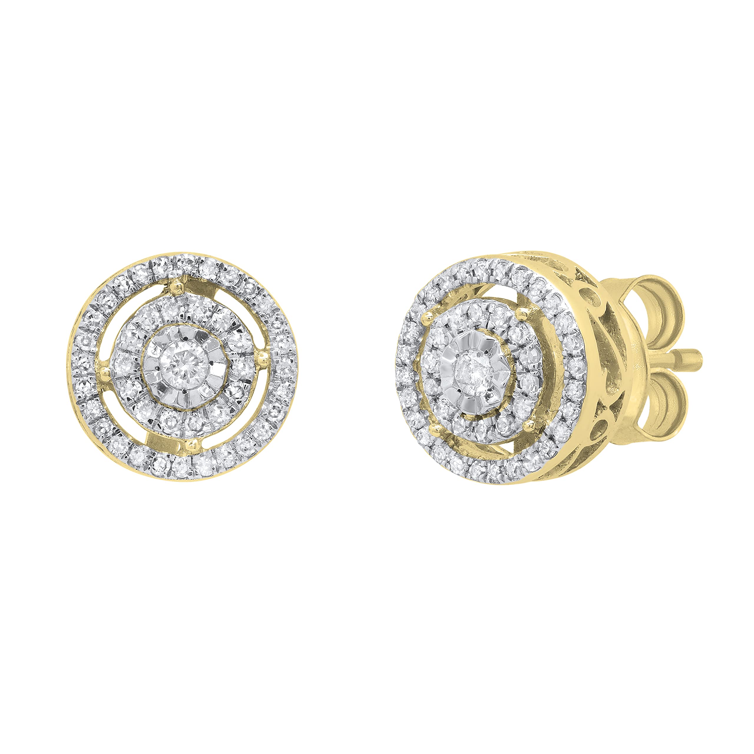 Dazzlingrock Round White Diamond Double Circle Illusion Pushback Stud Earrings for Women (0.25 ctw, I-J Color) - Perfect for Weddings, Parties & Everyday Elegance