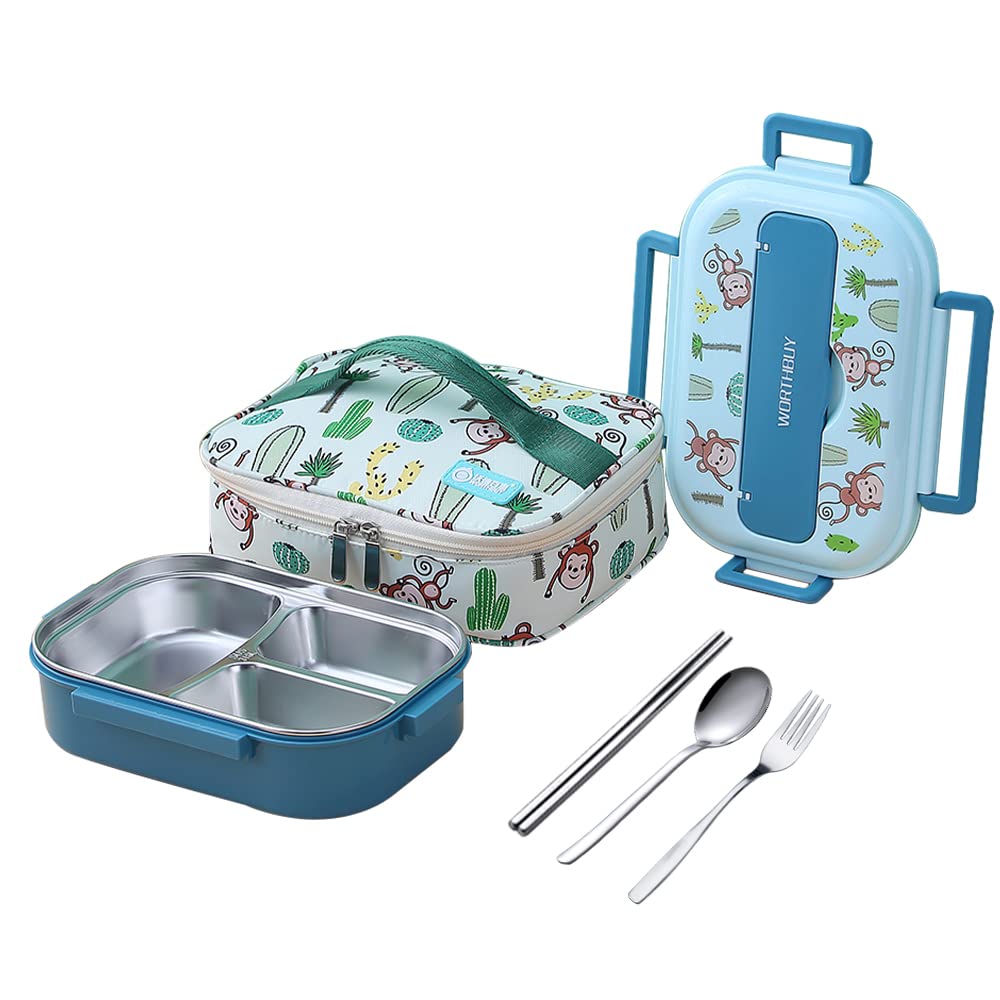VANDHOME 316 Stainless Steel Bento Lunch Box with Utensil & Bag - 3 Compartment 25oz BPA-Free Food Container for Kids Adults | Leakproof Microwave & Dishwasher Safe | Perfect for School, Office, Picnic & Meal Prep