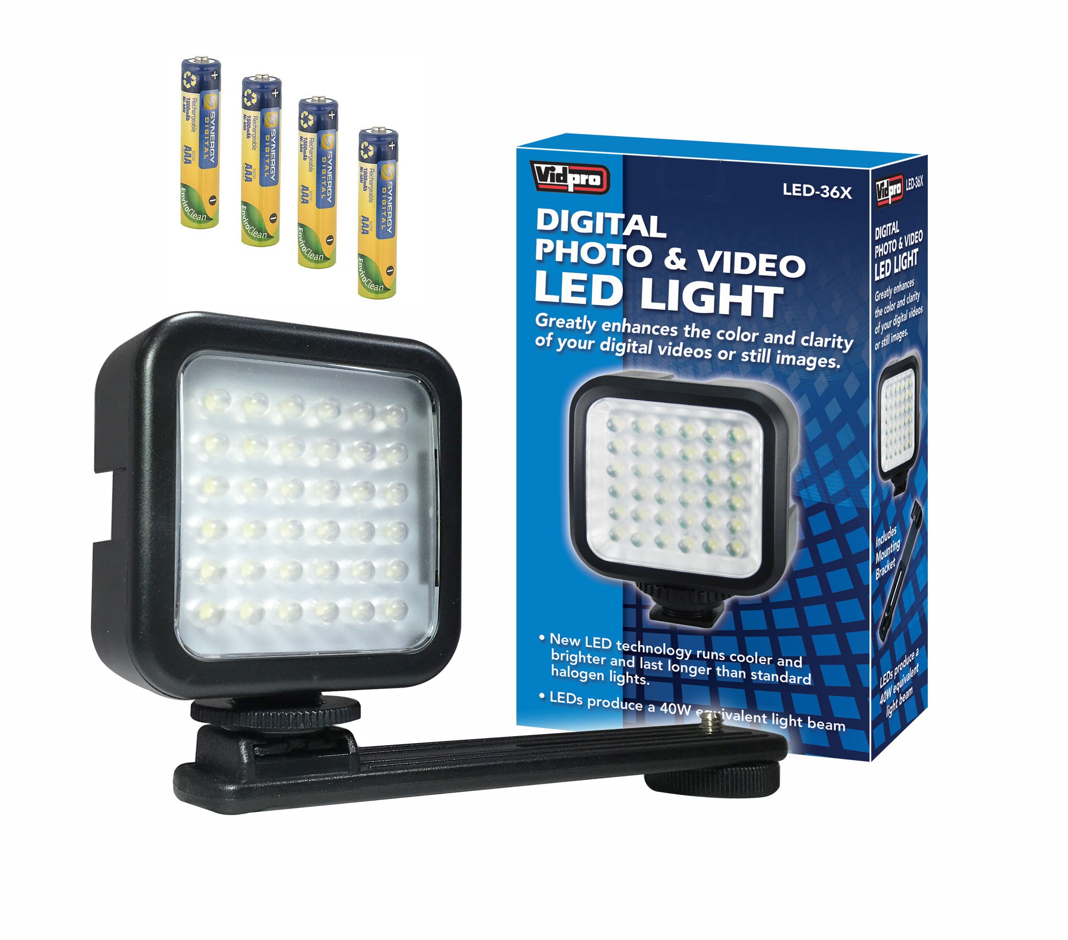 Synergy Digital LED-36X On-Camera Video Light - Compatible with Panasonic AG-CX10 4K Camcorder - Includes 4 AAA NiMH Rechargeable Batteries (1000mAh) - Perfect for Vlogging, Interviews & Low-Light Filming