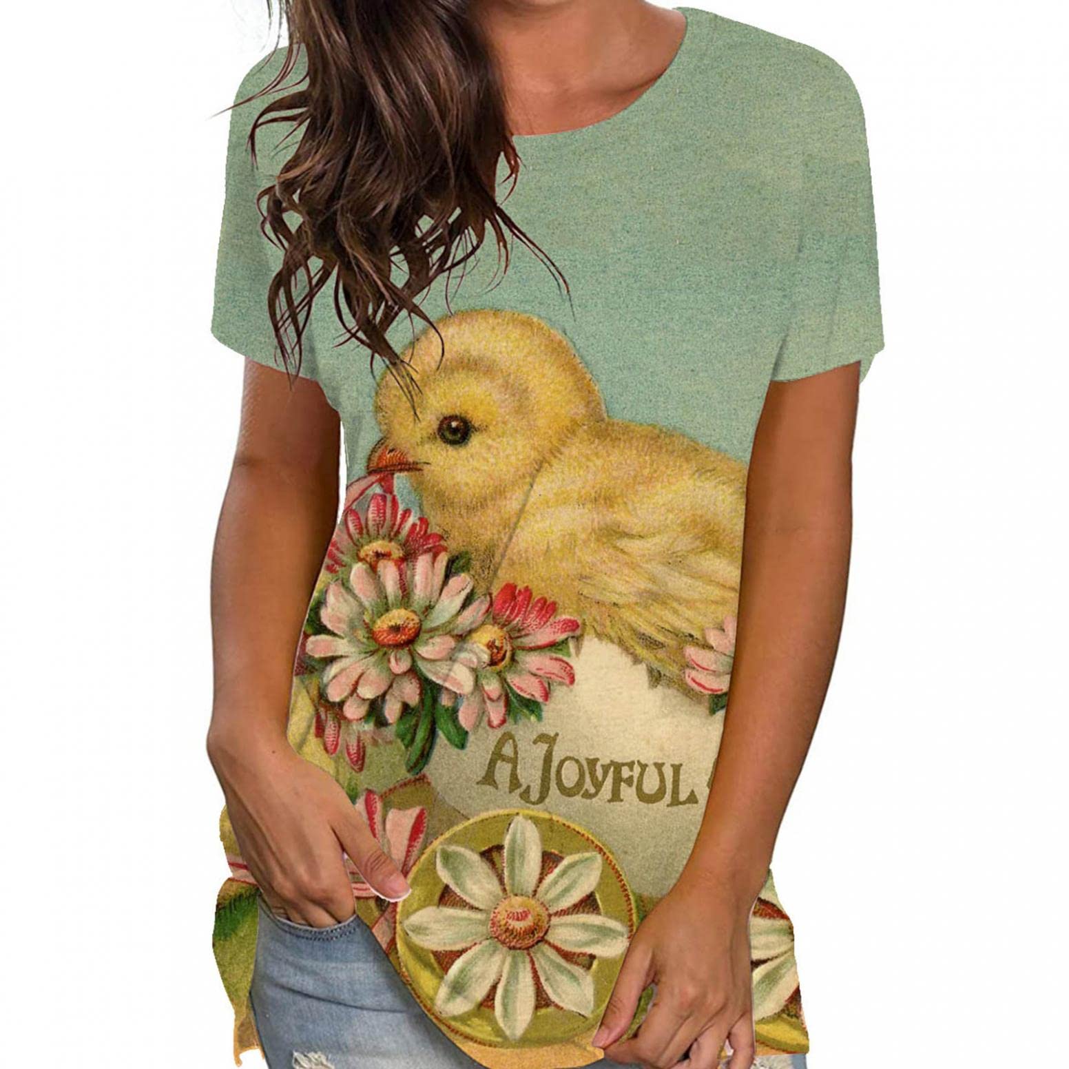 GUOBIOZIY Women's Casual Bunny Print Crew Neck T-Shirt - Loose Fit Summer Top for Dressy & Everyday Wear | Perfect for Beach, Office & Weekend Outings