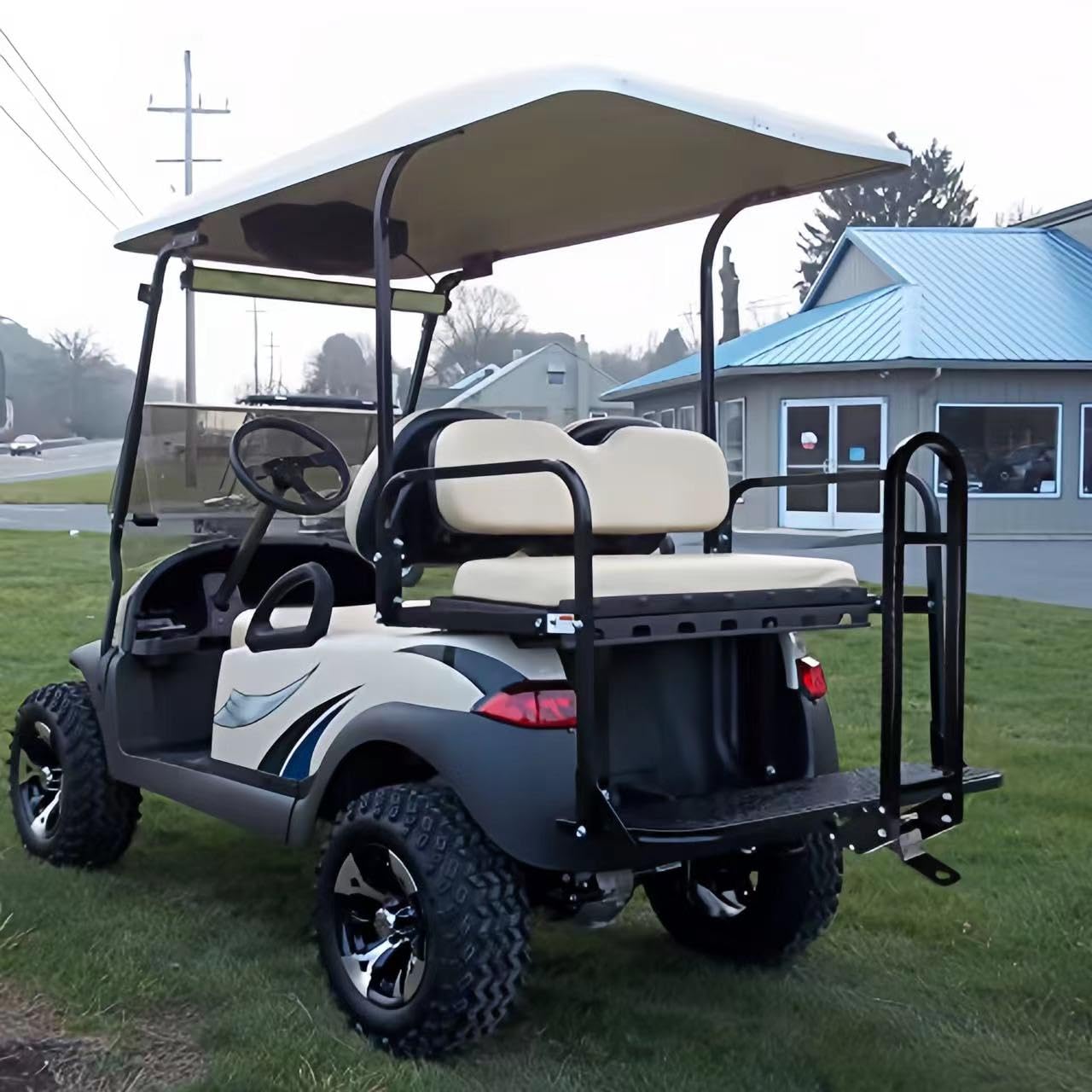 Universal Golf Cart Rear Seat Safety Grab Bar & Trailer Hitch Receiver - Heavy Duty Black Handrail for Yamaha EZGO Club Car - Secure Backseat Passengers & Towing Accessories - Perfect for Golf Courses, Camping & Resort Transportation
