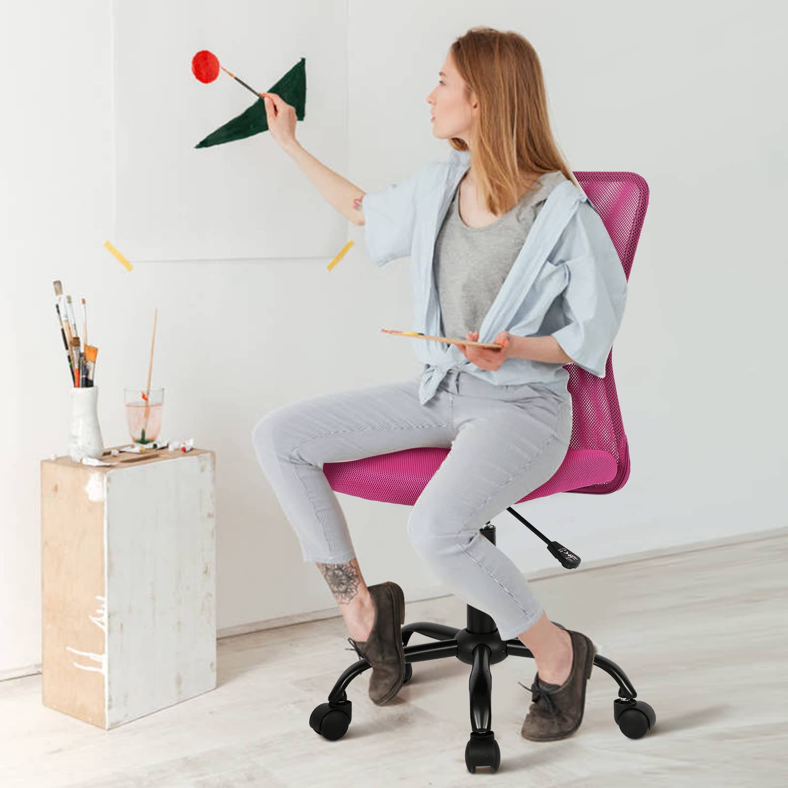 Ergonomic Mesh Office Chair - Modern Mid Back Rolling Swivel Computer Desk Chair with Breathable Back Support, Armless Task Chair for Home & Office Use - Perfect for Long Hours of Work, Gaming, or Studying (Pink)
