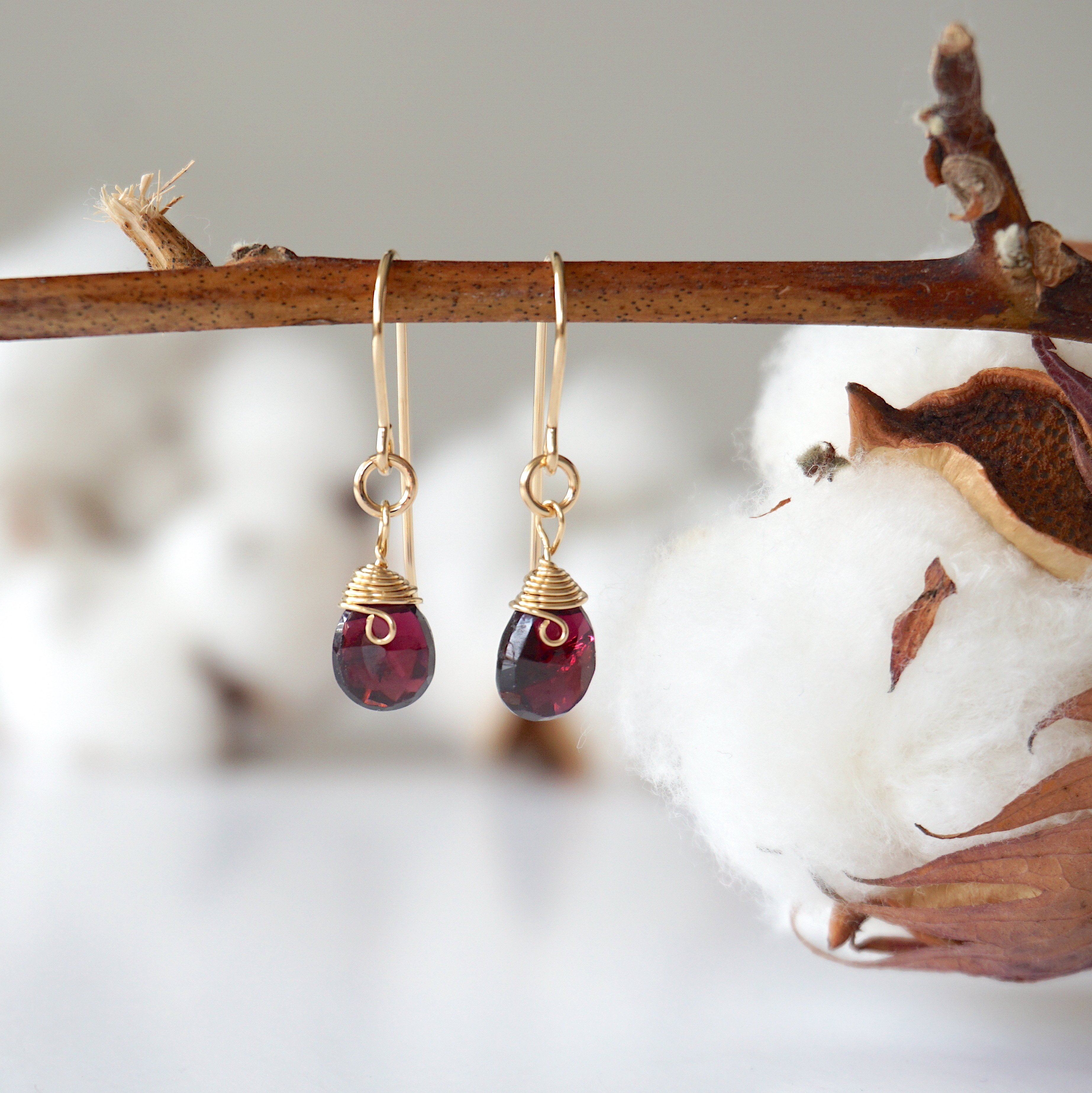 Garnet Teardrop Earrings 14k Gold Filled - Elegant Dangle Earrings for Women, Perfect for Weddings, Parties & Special Occasions