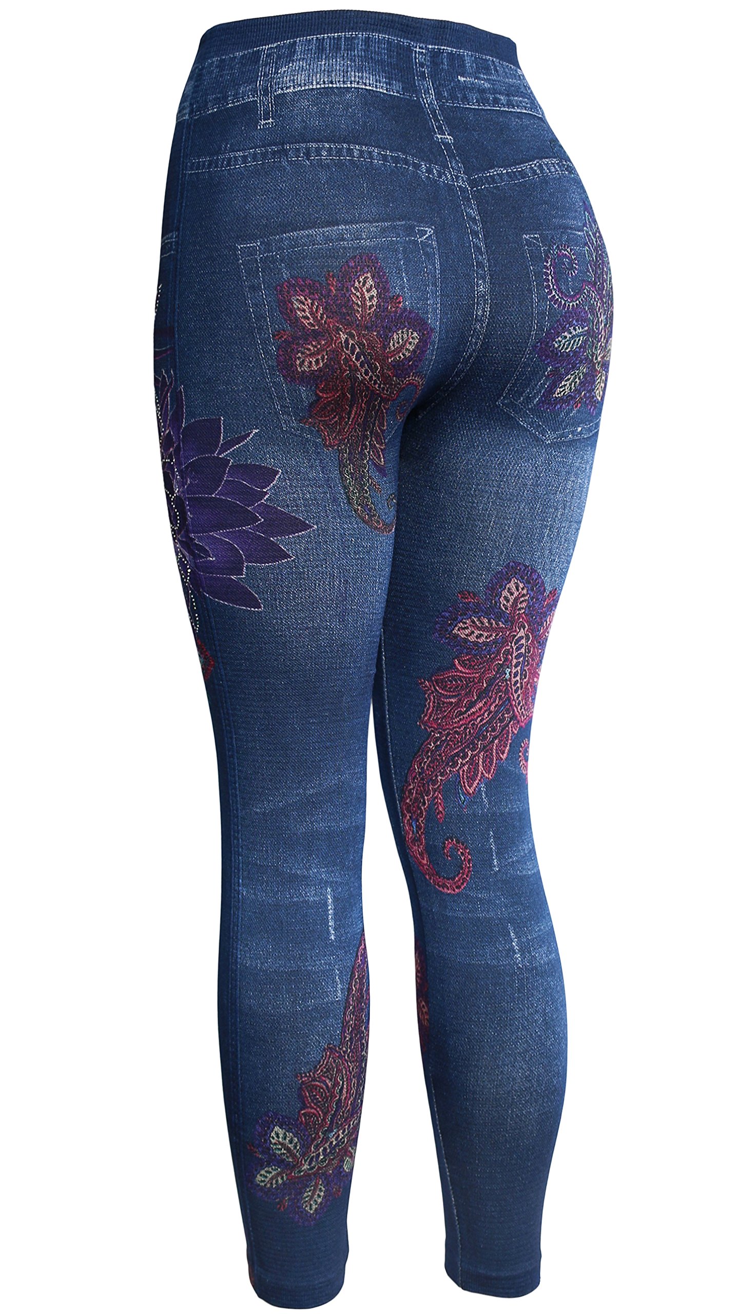 KMystic Women's Denim Print Faux Jeans Leggings - Stretchy Jeggings for Casual Wear, Yoga & Everyday Comfort