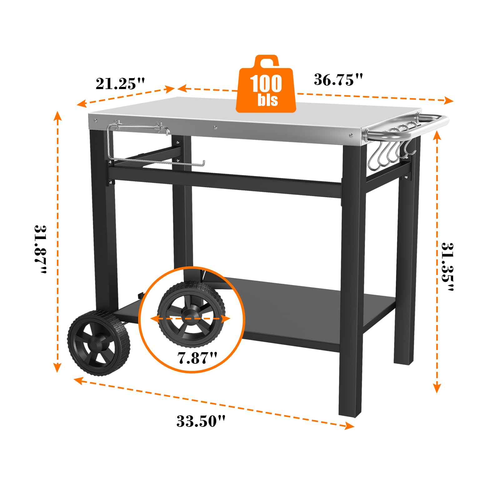 Portable Outdoor Grill Table Cart with Wheels - Heavy Duty Movable BBQ Prep Station, Pizza Oven Stand & Double Shelf Work Table - Perfect for Blackstone, Ninja, Ooni Grills - Ideal for Backyard Cooking, Tailgating & Outdoor Entertaining