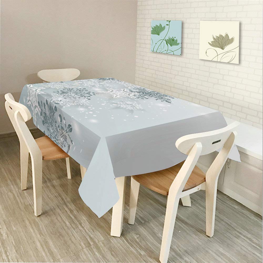Crystal Snowflake Winter Tablecloth - 60 x 84 Inch Decorative Rectangle Table Cover for Dining, BBQ, Picnic & Coffee Tables | Holiday Decor & Seasonal Home Dining Accessories