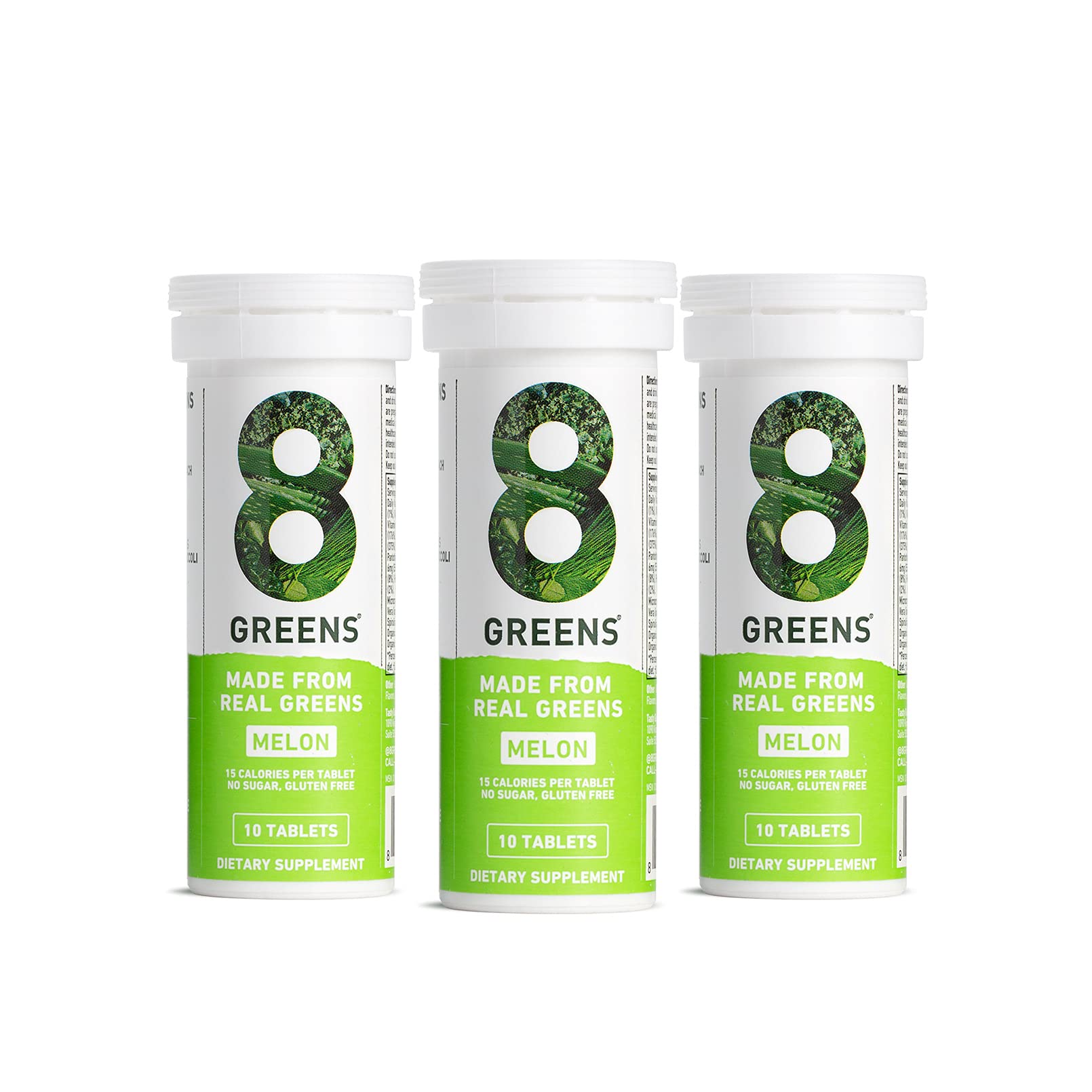 8Greens Melon Effervescent Tablets - Super Greens Powder with Vitamins for Immune Support, Energy & Gut Health | Vegan, Gluten Free, Non-GMO Daily Superfood Supplement (3 Tubes, 30 Tablets) | Perfect for Morning Routine, Travel & On-the-Go Wellness