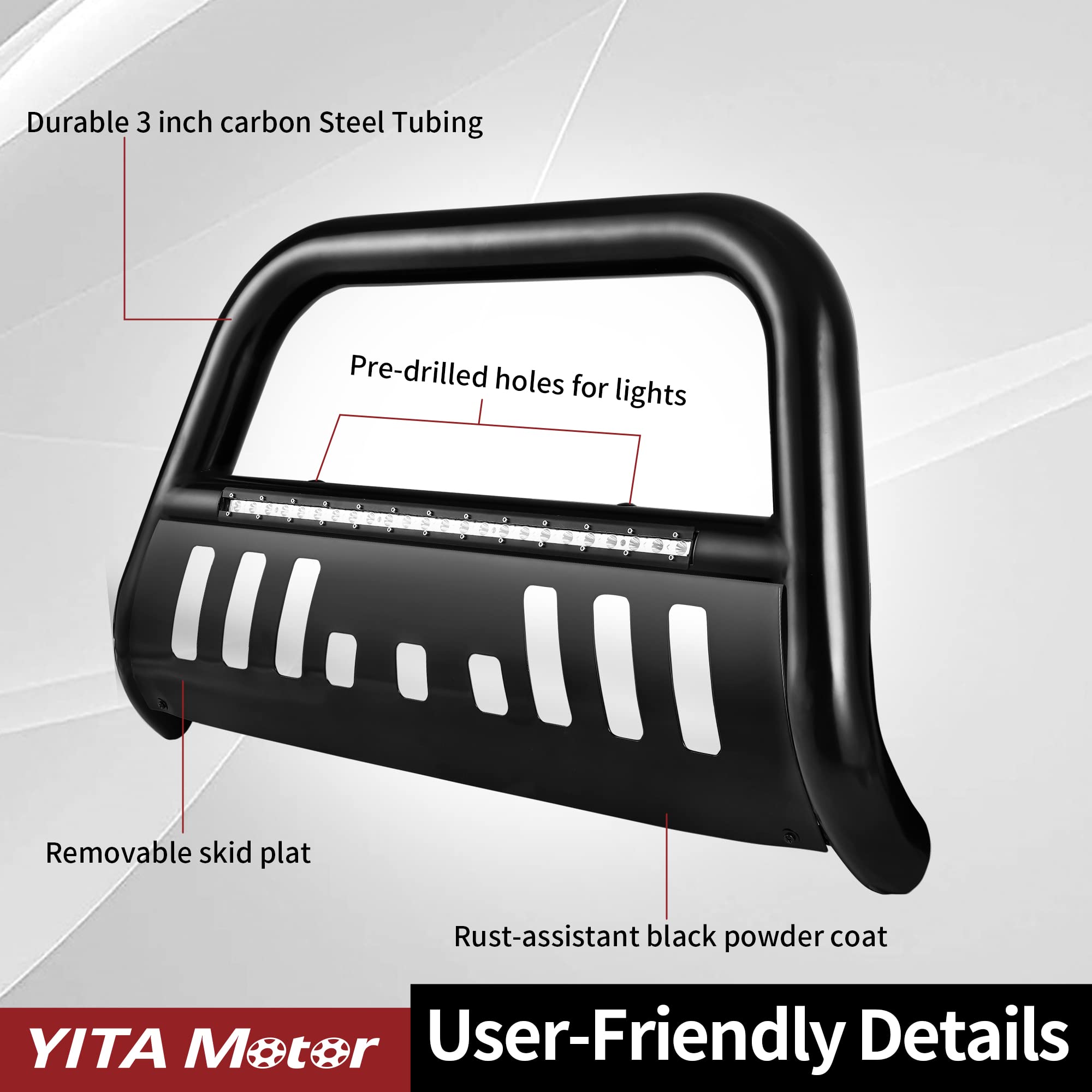 YITAMOTOR Bull Bar with LED Light Bar for 2009-2023 Dodge RAM 1500 (Excluding Rebel Sport) | 3