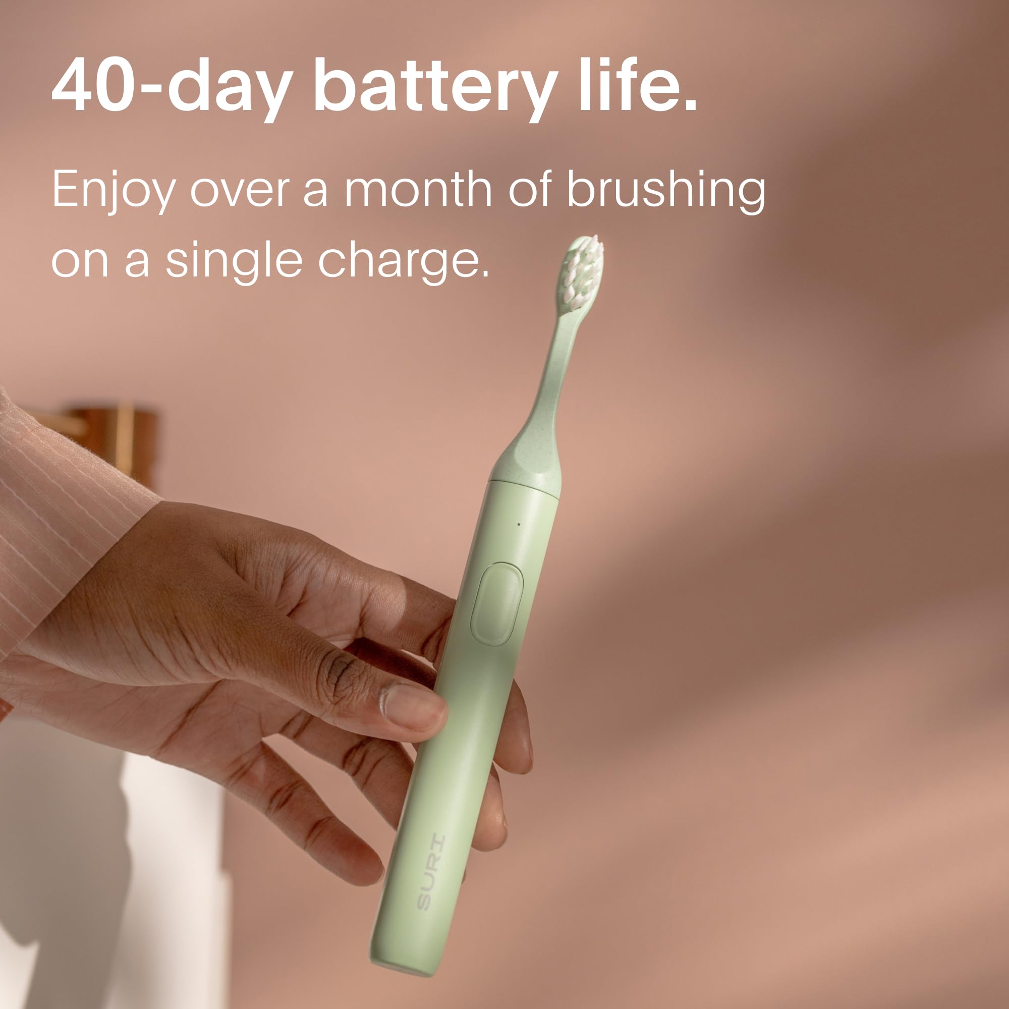 Eco-Friendly Electric Toothbrush for Adults - California Designed Slim Sonic Toothbrush with 40-Day Battery & Travel Case | Perfect for Home, Travel & Sustainable Oral Care Routine