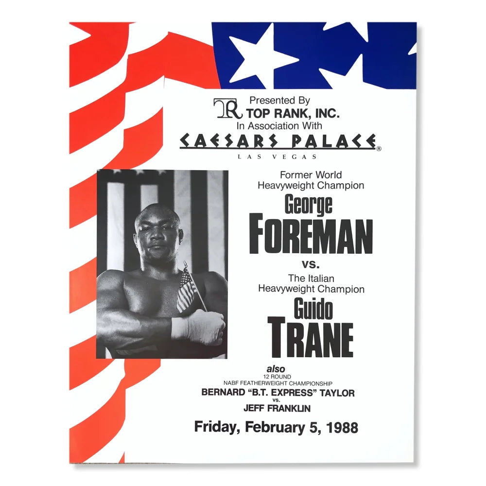 George Foreman vs Guido Trane 22x28 Boxing Poster with COA - Owned by Caesars 2/5/1988 | Vintage Sports Memorabilia for Man Cave & Collector's Display