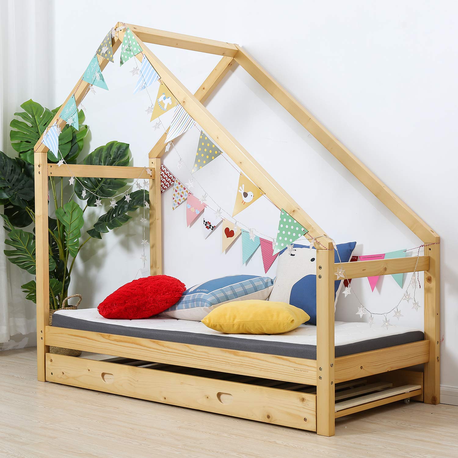 **Kids Wooden Bed Frame - Toddler House Bed Tent for Floor or Twin Size, Durable Bedroom Furniture for Playtime & Sleep**    *(Perfect for imaginative play, cozy naps, and stylish kids' room decor!)*