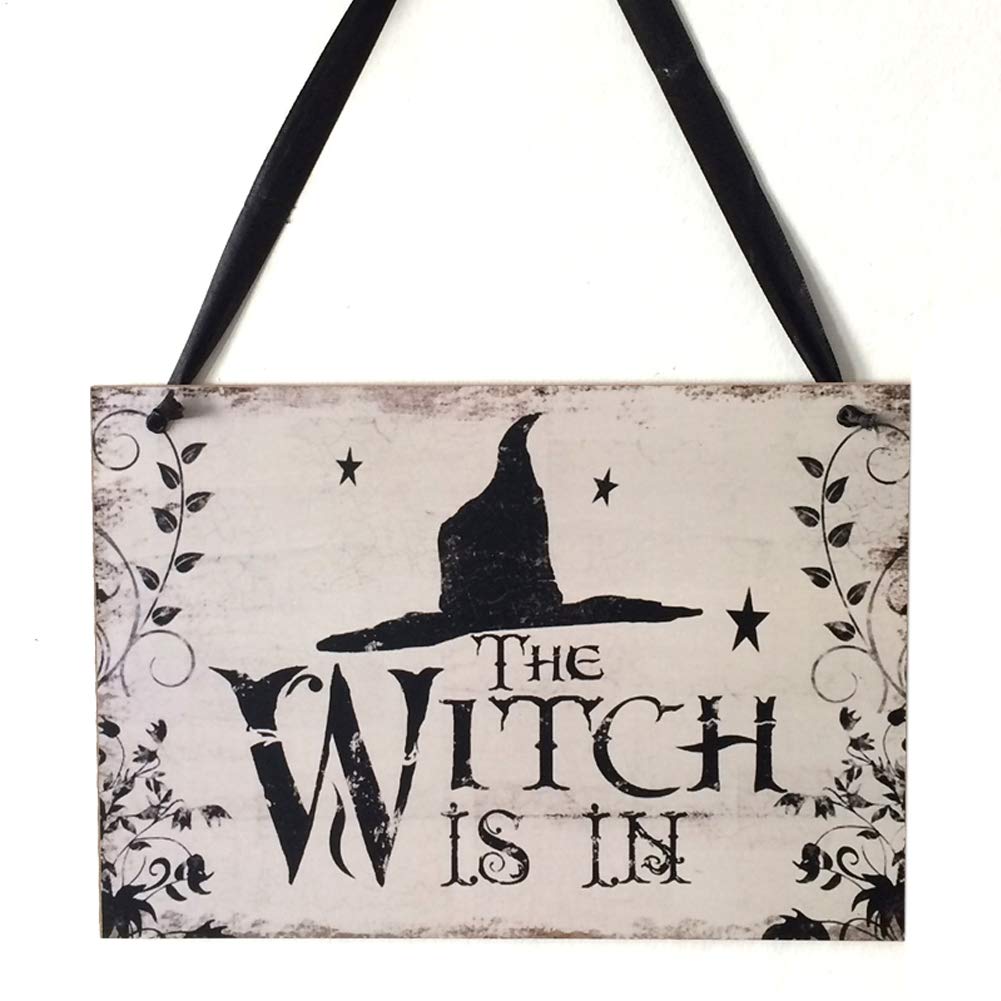 Halloween Witch Wooden Plaque Hanging Sign - Spooky Welcome Decor for Haunted Houses, Halloween Parties & Front Door Decorations - Perfect for Trick-or-Treaters & Seasonal Home Décor