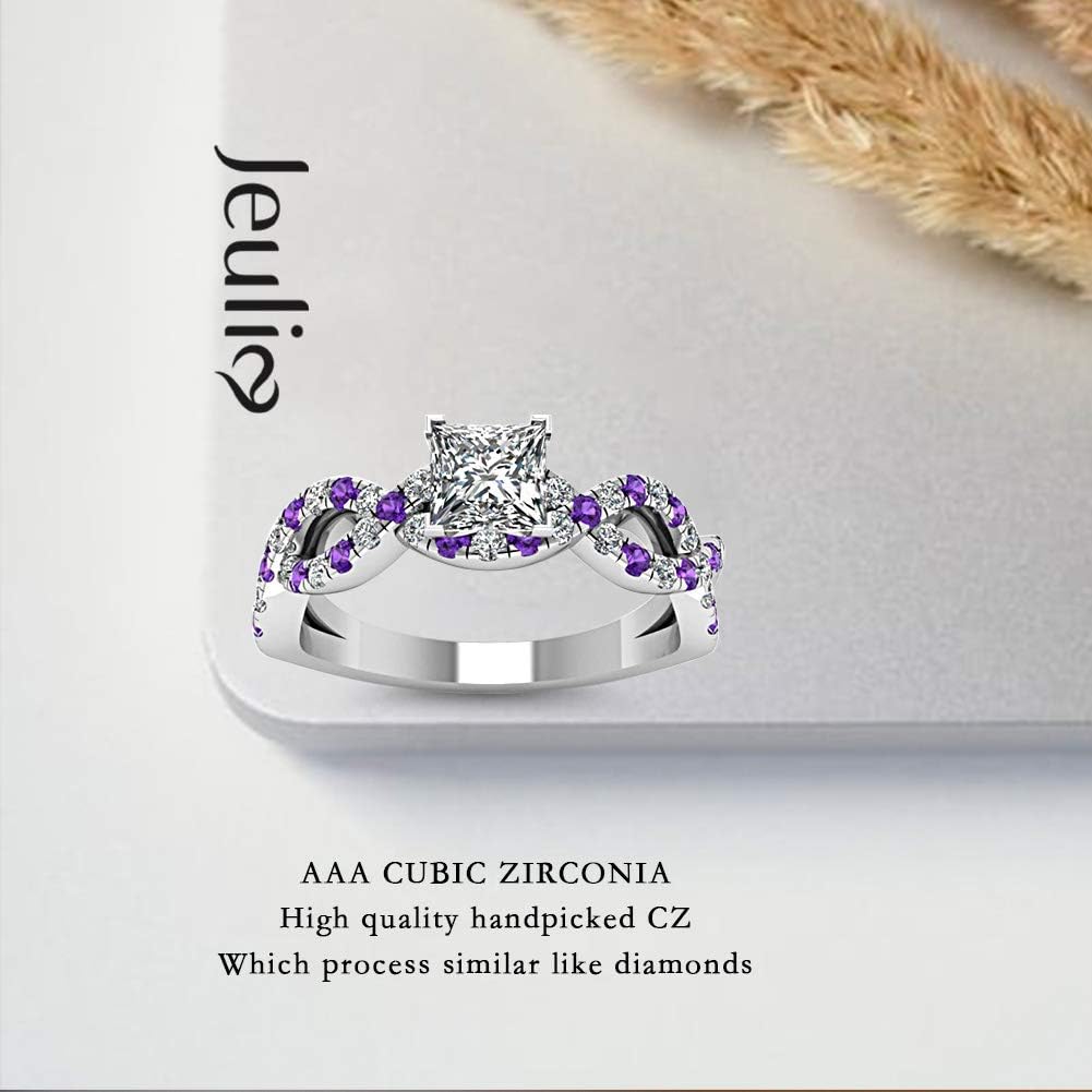 Jeulia 2.5 Carat Princess Cut Wedding Ring Set - 925 Sterling Silver Twisted Eternity Band with Birthstone for Women - Engagement, Anniversary & Promise Rings - Jewelry Gift Box Included - Perfect for Proposals, Weddings & Special Occasions