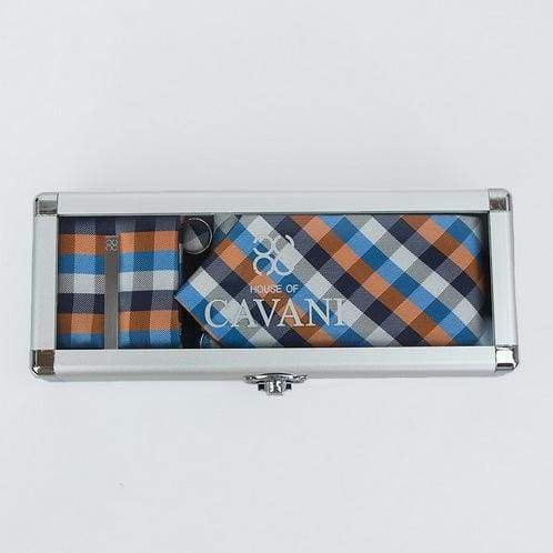 Cavani Orange Check Stripe Necktie Set with Gift Box - Perfect for Business Meetings, Weddings & Formal Events
