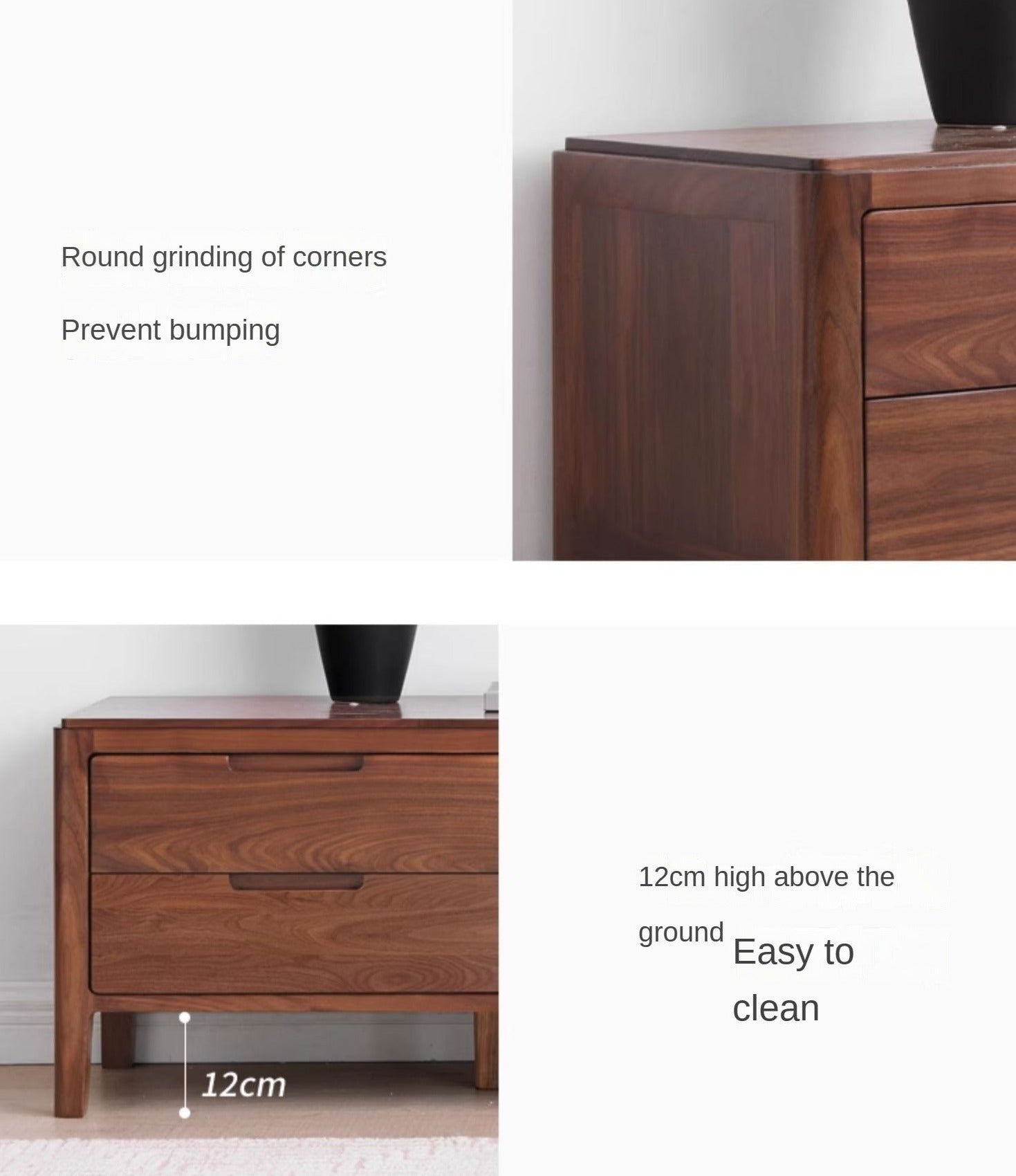 Premium Black Walnut Solid Wood TV Stand - Large Storage Entertainment Center for Living Room, Home Theater & Media Organization