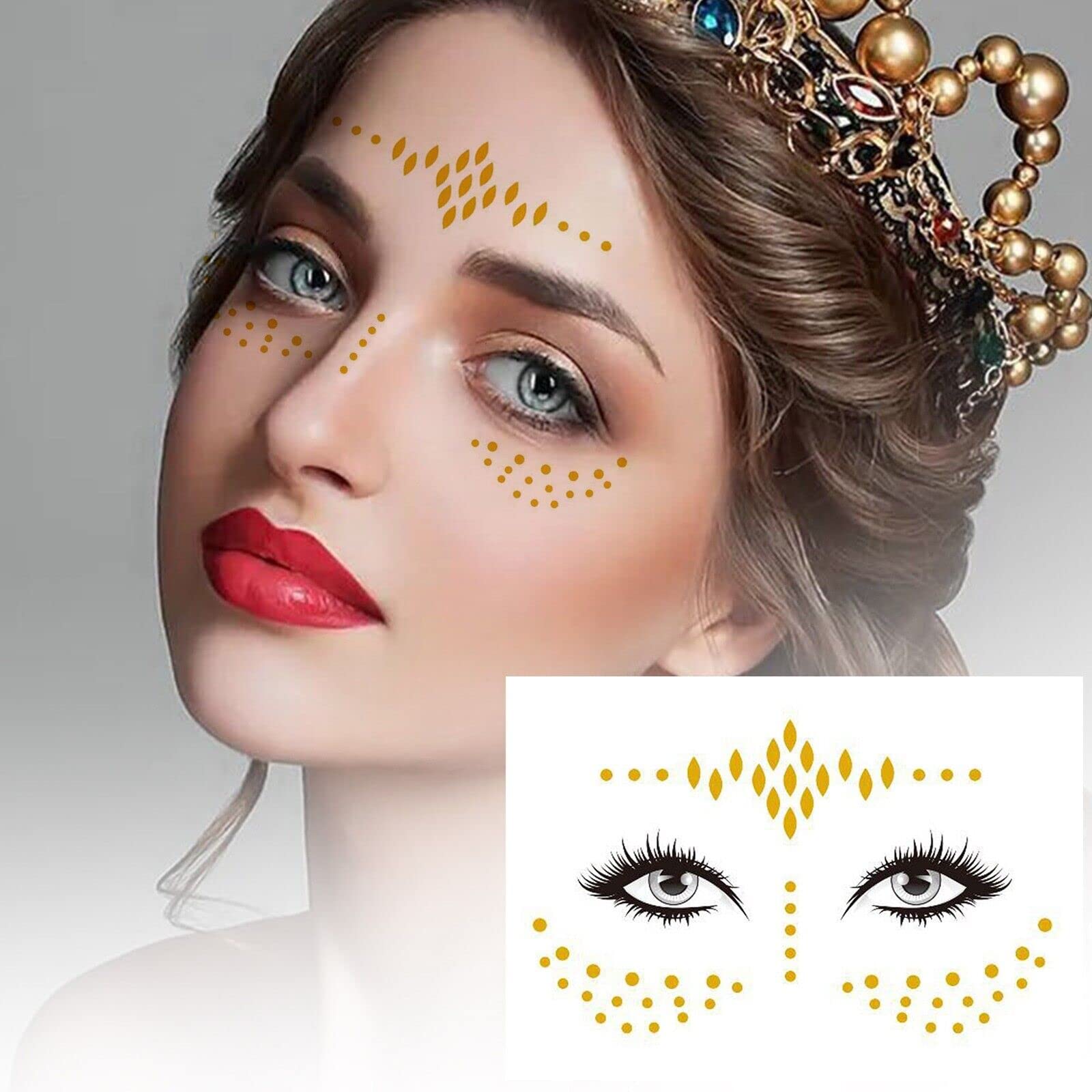 Golden Round Face Temporary Tattoos - Easy to Apply & Remove, Natural Look, Long Lasting | Perfect for Festivals, Cosplay, Halloween & Costume Parties