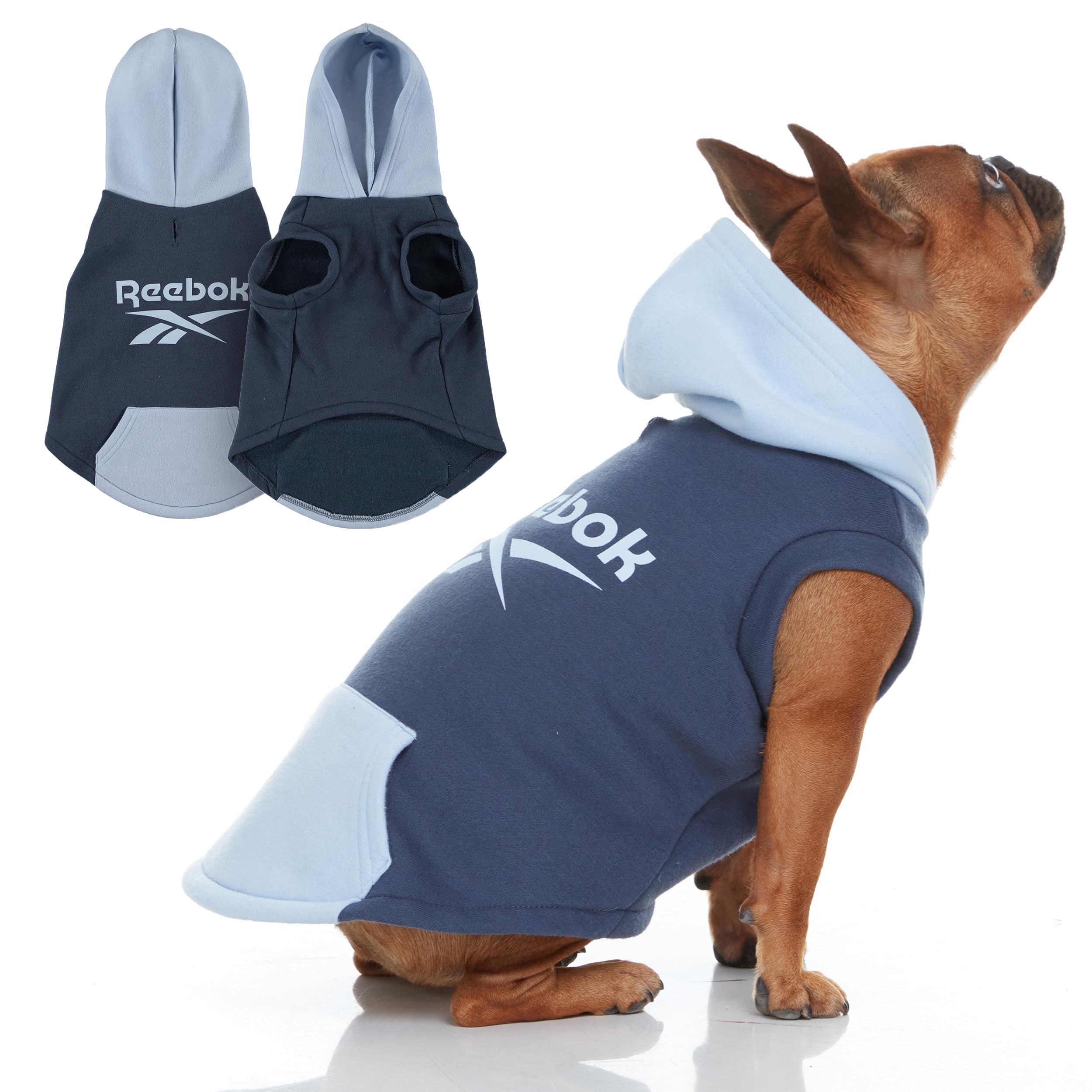 Reebok Fleece Dog Hoodie with Leash Hole - Warm Winter Dog Sweater for Small, Medium & Large Dogs | Cozy Pullover Hooded Sweatshirt for Fall & Christmas Outfits | Perfect for Cold Weather Walks & Holiday Photos
