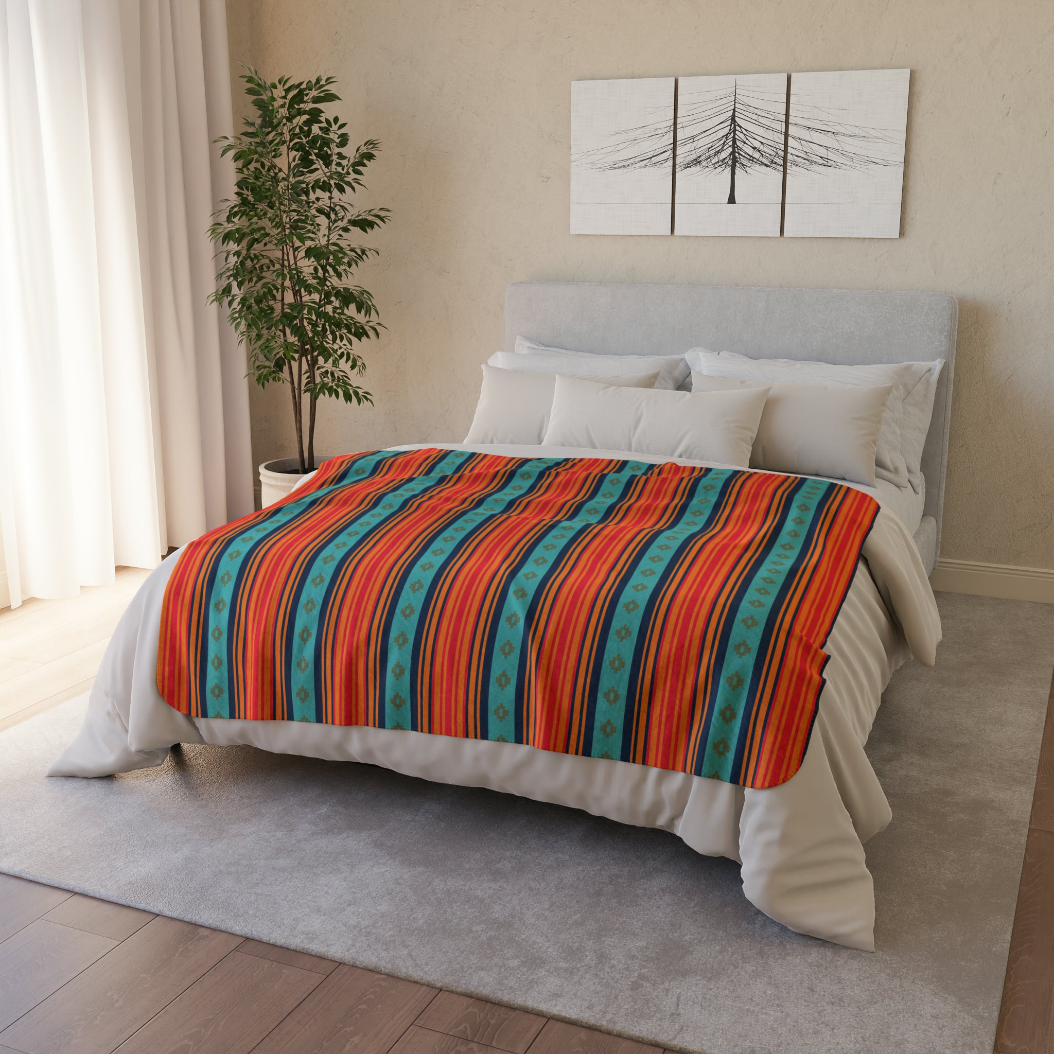 Soft Fleece Sherpa Blanket with Southwestern Rio Grande Print - Warm Cozy Throw for Couch, Bed & Travel - Available in 2 Sizes